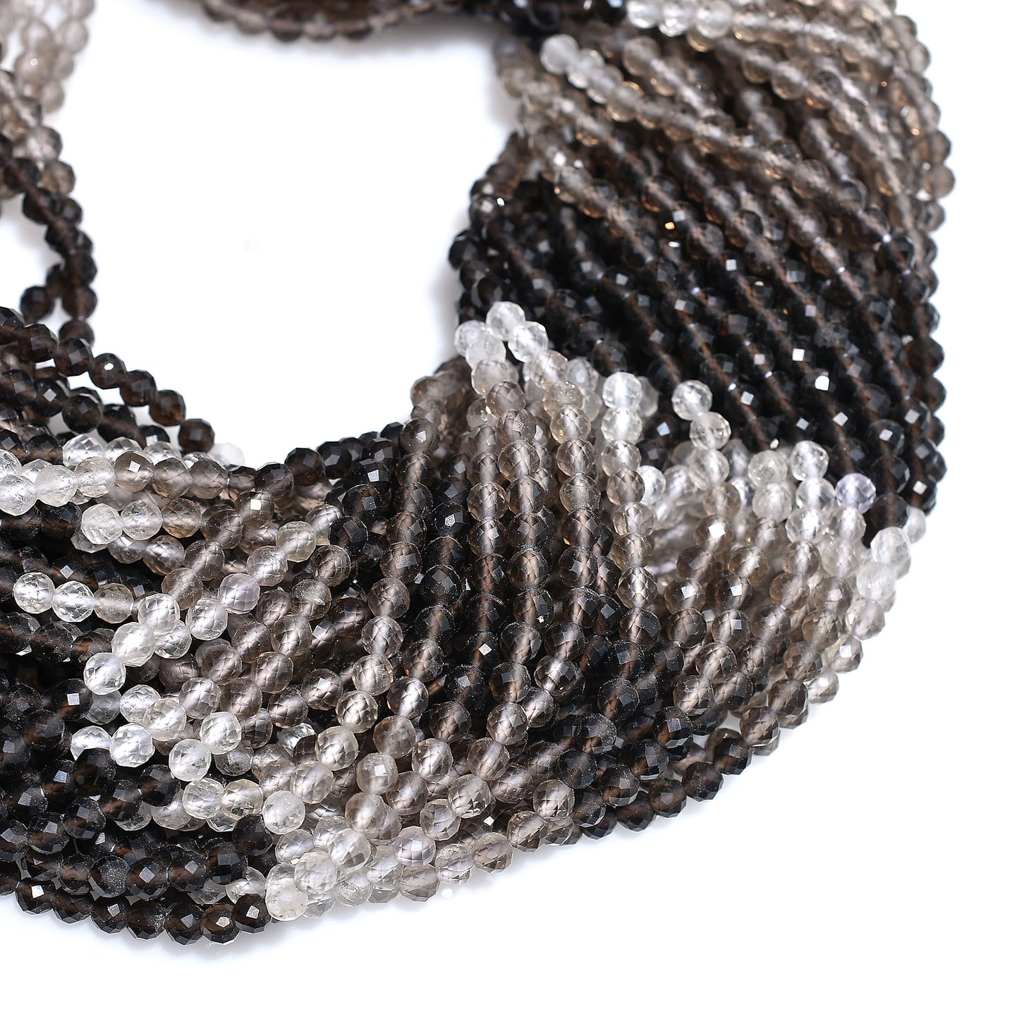 Natural Smoky Quartz Micro Cut Beads – 3.25mm Faceted Gemstone Strand