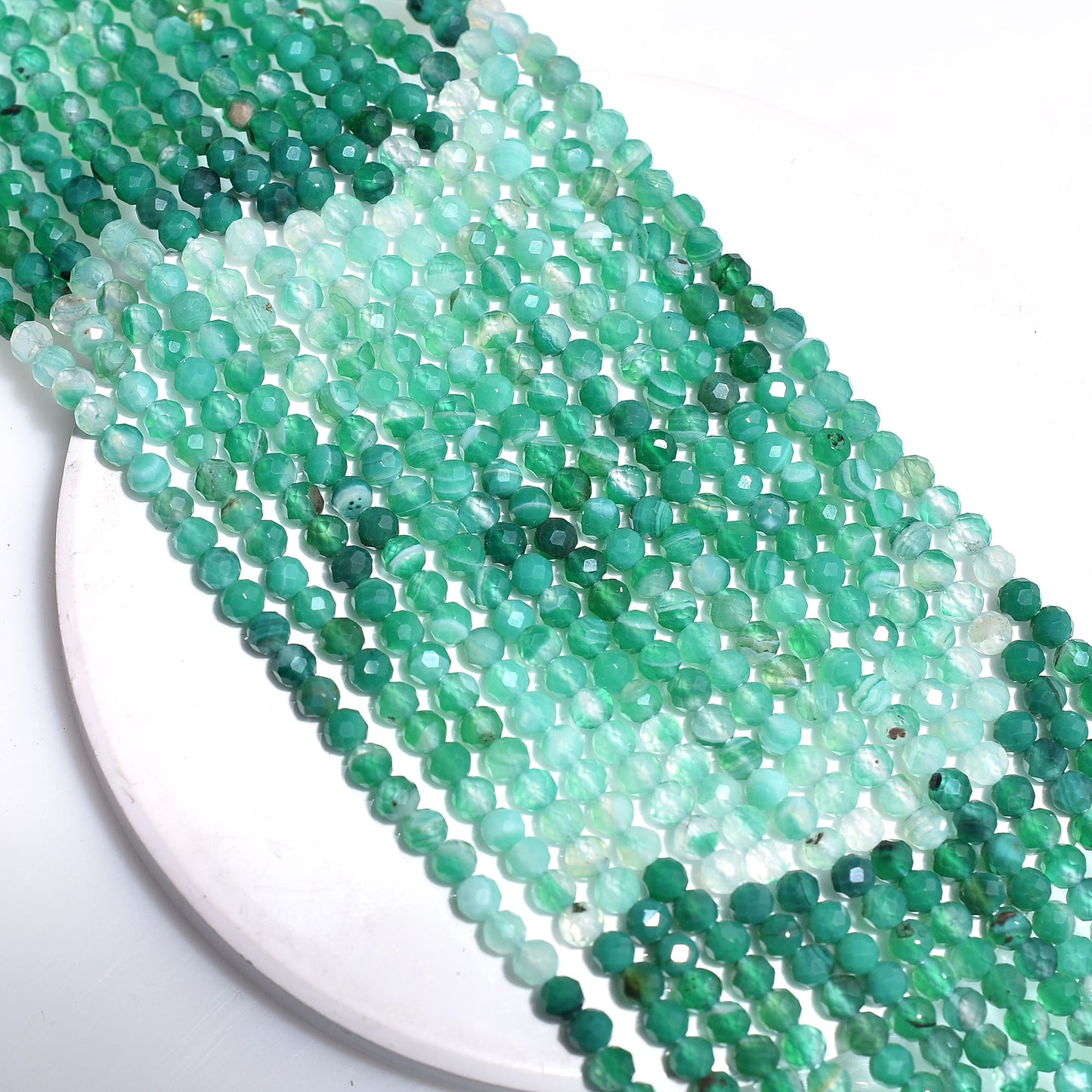 Shaded Green Onyx Faceted Rondelle Beads – 3.2mm Micro Cut Strand