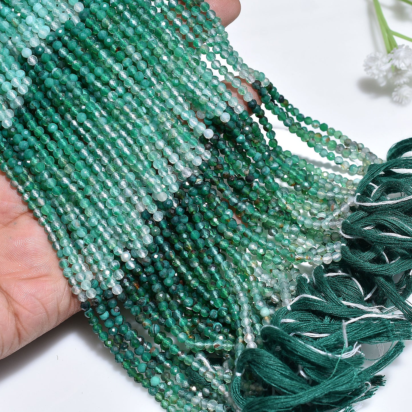 Shaded Green Onyx Faceted Rondelle Beads – 3.2mm Micro Cut Strand