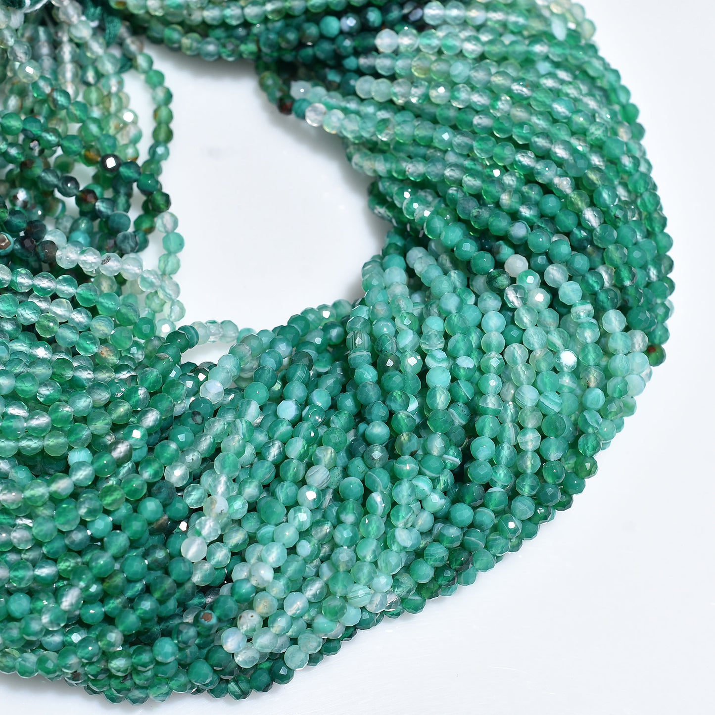 Shaded Green Onyx Faceted Rondelle Beads – 3.2mm Micro Cut Strand