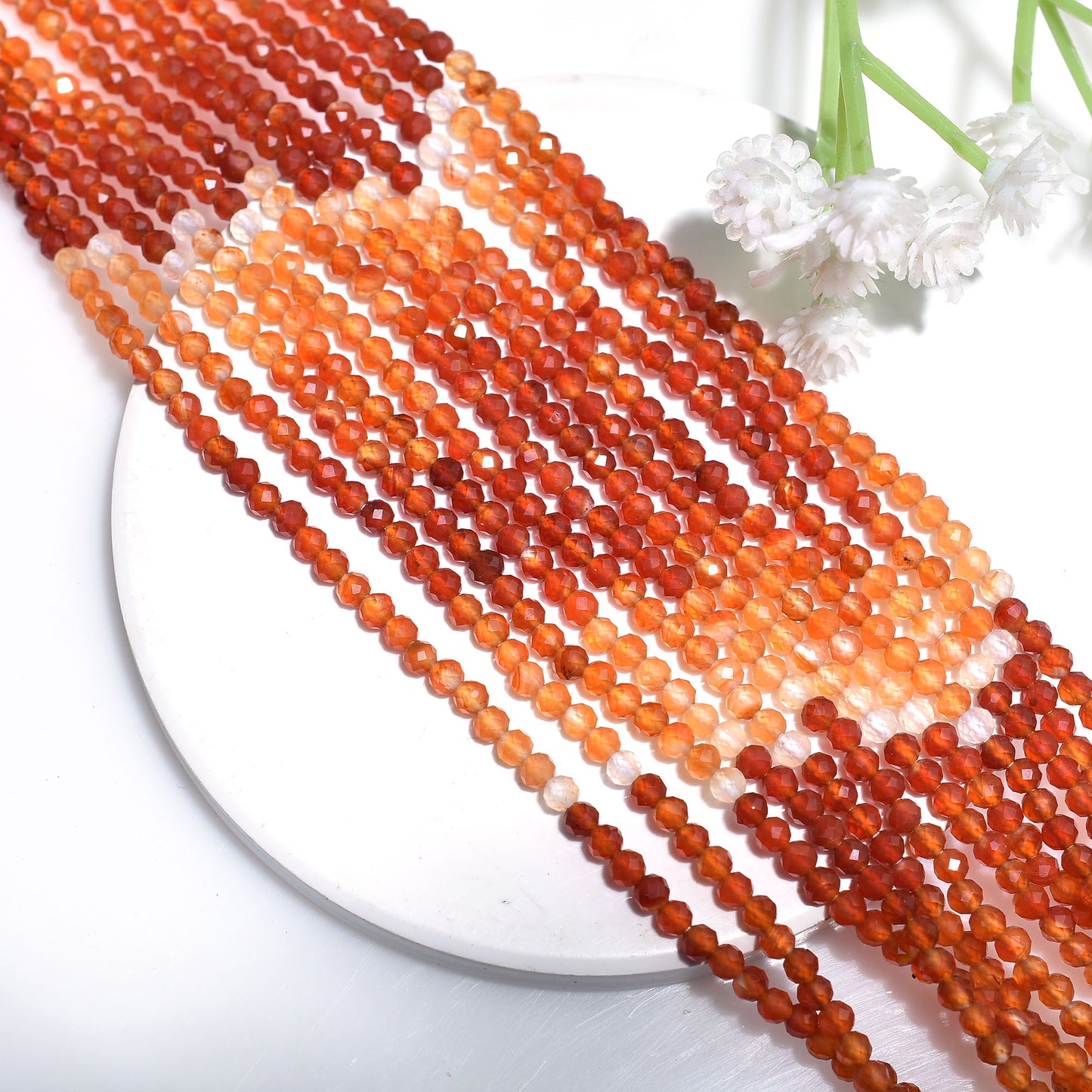 High Quality Carnelian Faceted Beads – 3mm Shaded Rondelle Strand