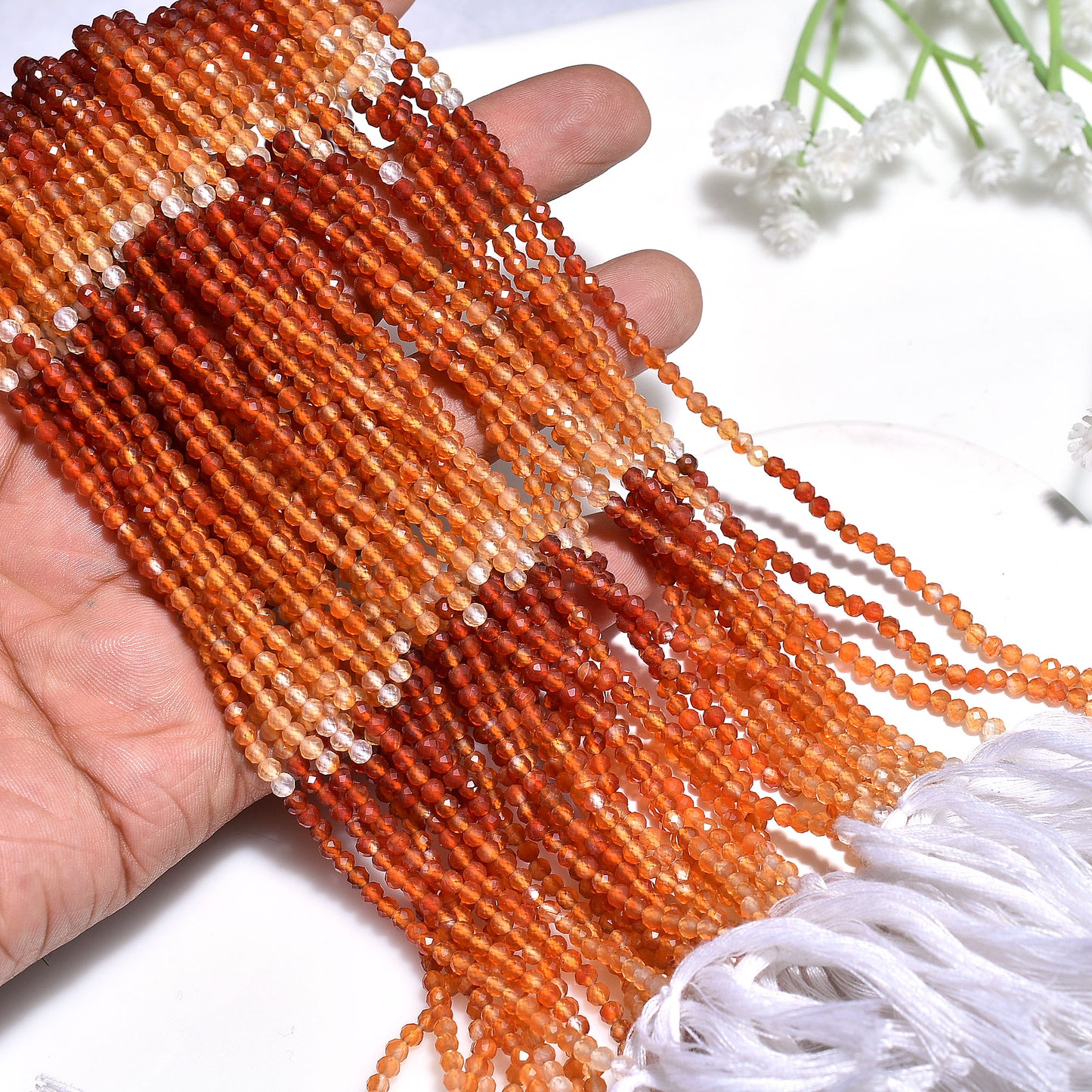 High Quality Carnelian Faceted Beads – 3mm Shaded Rondelle Strand