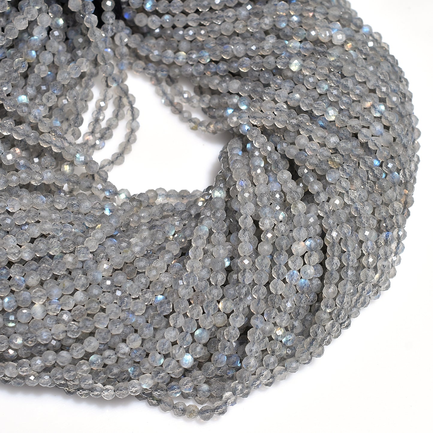 Blue Flashy Labradorite Beads – Micro Cut Faceted Gemstone Strand