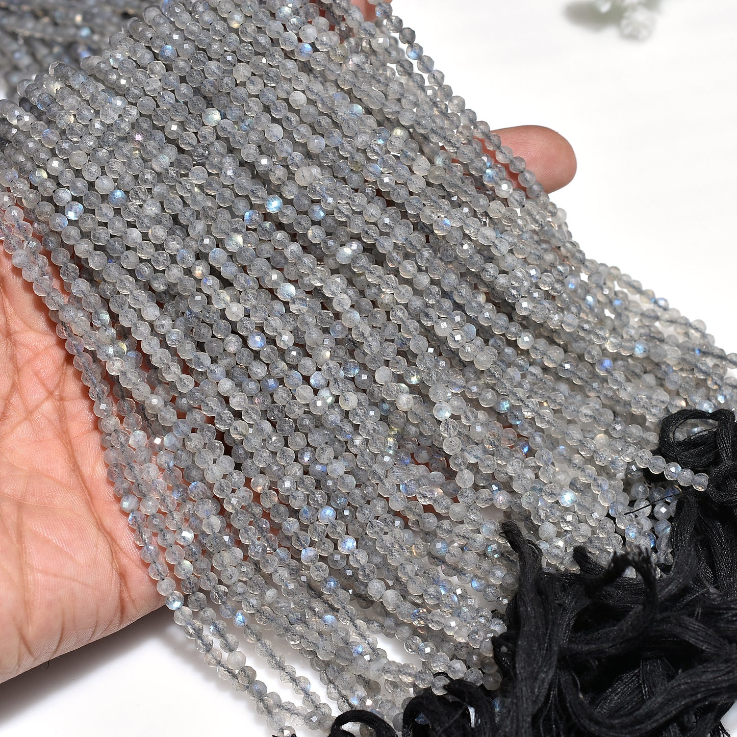 Blue Flashy Labradorite Beads – Micro Cut Faceted Gemstone Strand