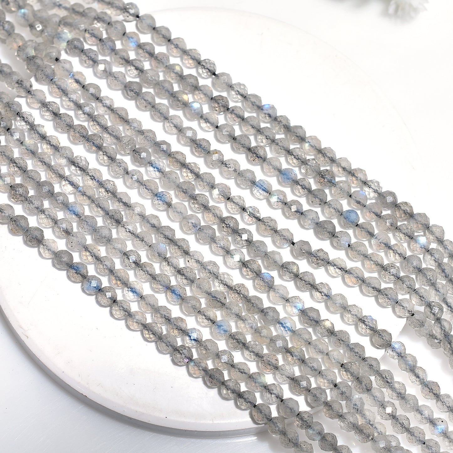 Blue Flashy Labradorite Beads – Micro Cut Faceted Gemstone Strand