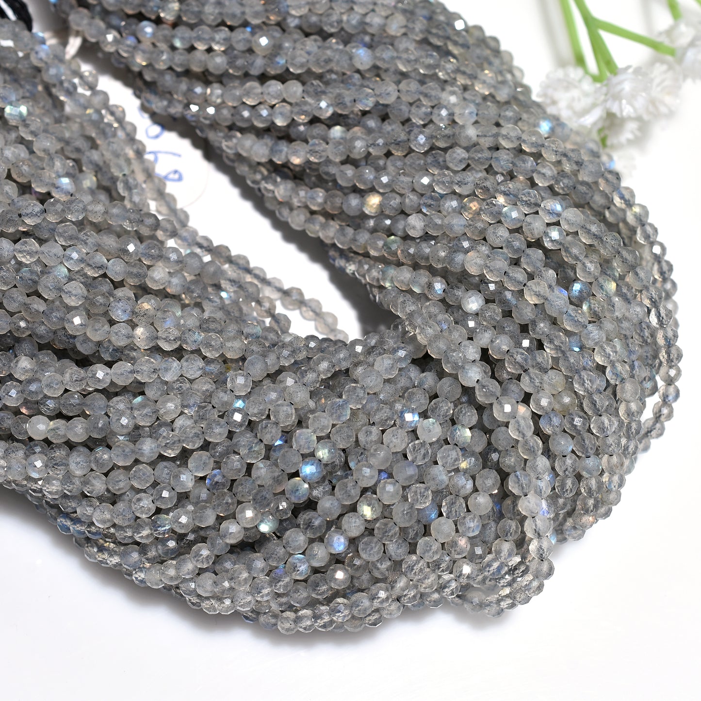 Blue Flashy Labradorite Beads – Micro Cut Faceted Gemstone Strand