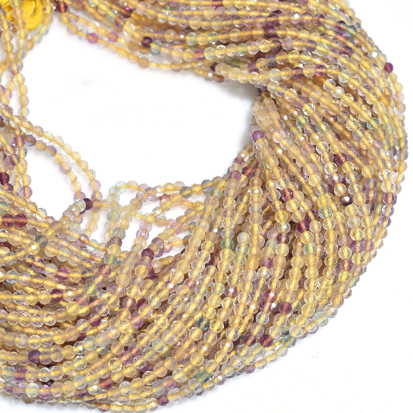 Yellow Fluorite Micro Cut Beads – Faceted Rondelle Gemstone Strand