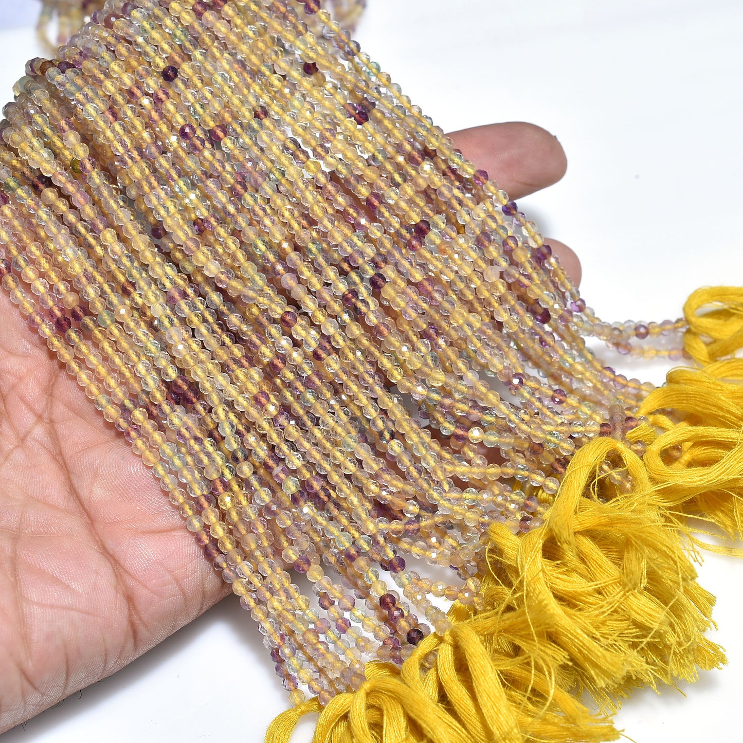 Yellow Fluorite Micro Cut Beads – Faceted Rondelle Gemstone Strand