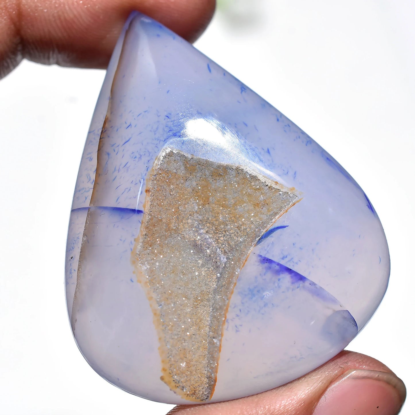 Druzy Window Blue Healing Crystal – Pear Cabochon for Unique Gemstone Gift