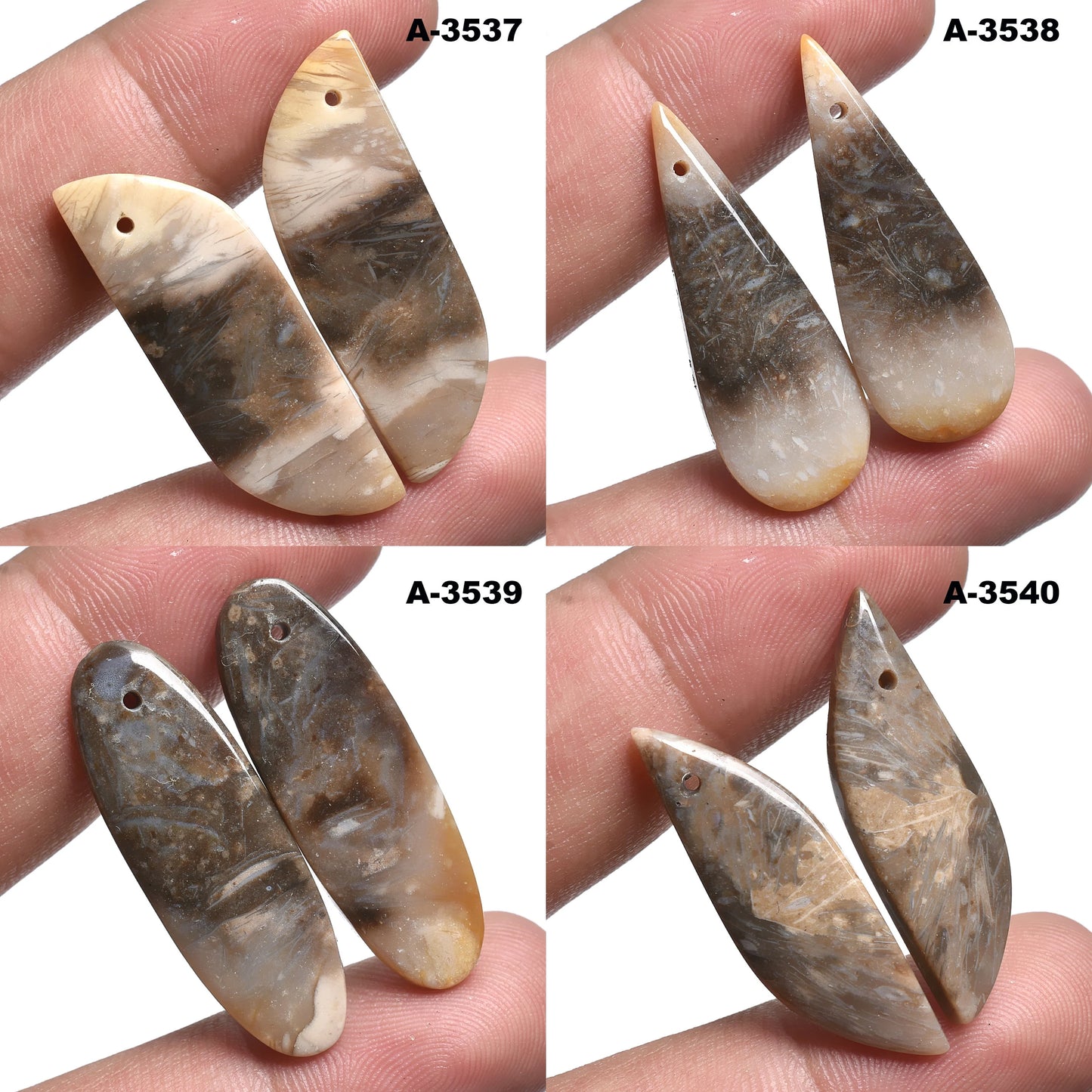 Natural Palm Root Matching Pair Gemstone, Top Drill Smooth Cabochon