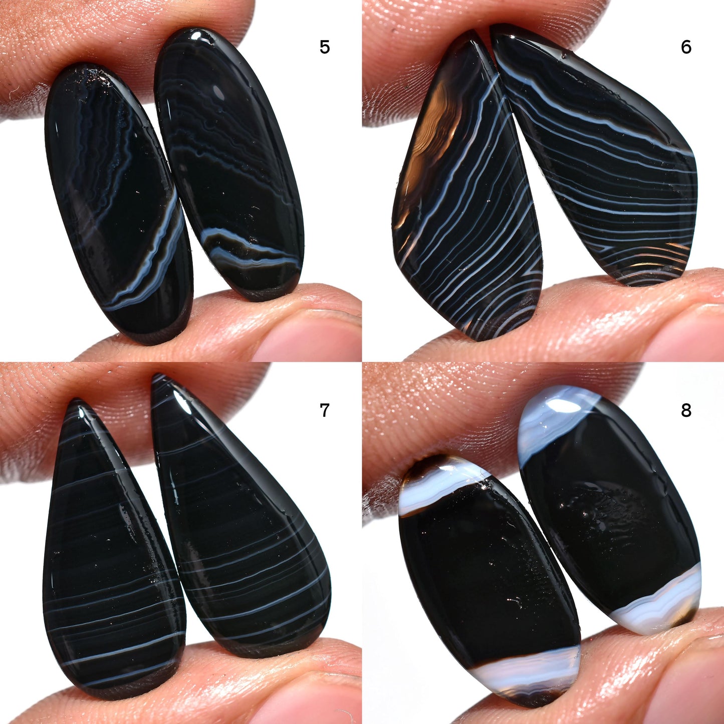 Shaded Banded Agate Cabochon Pair - Hand Polished Matching Stones