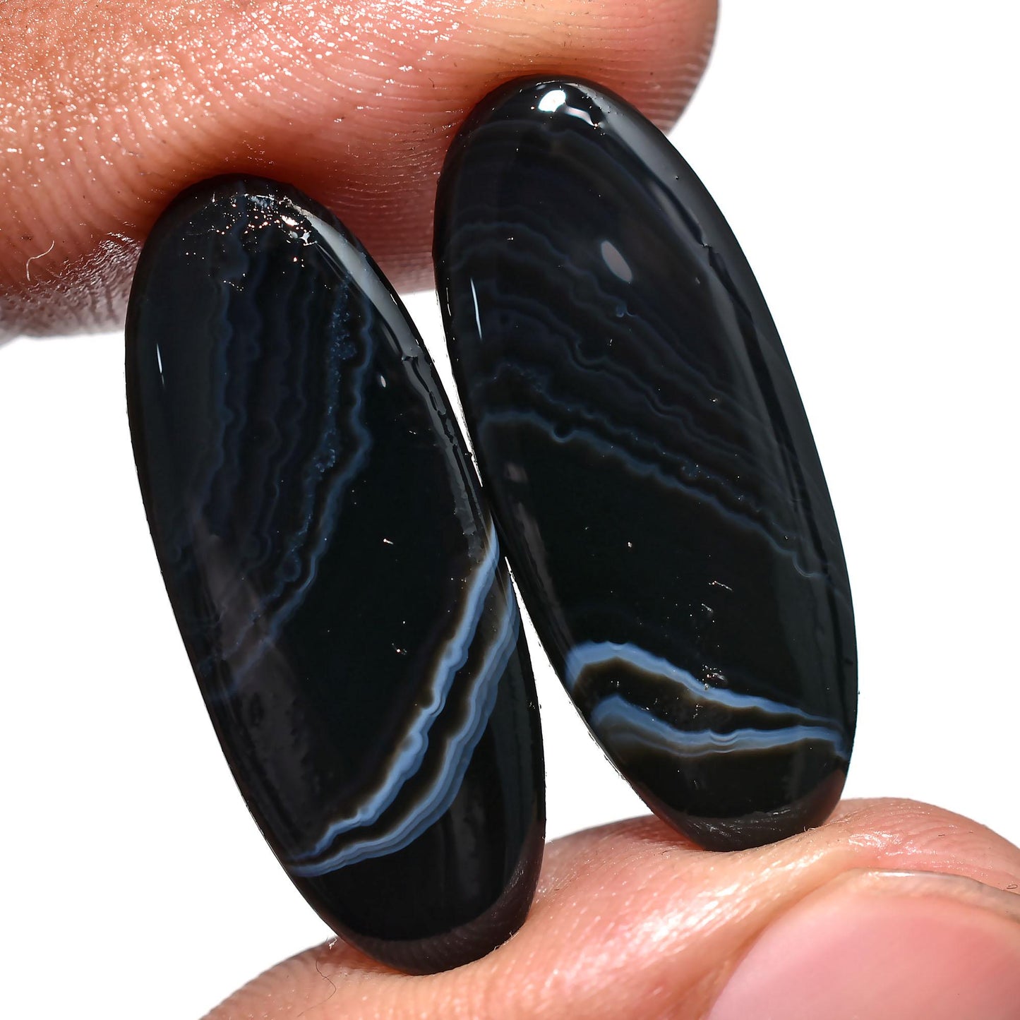 Shaded Banded Agate Cabochon Pair - Hand Polished Matching Stones