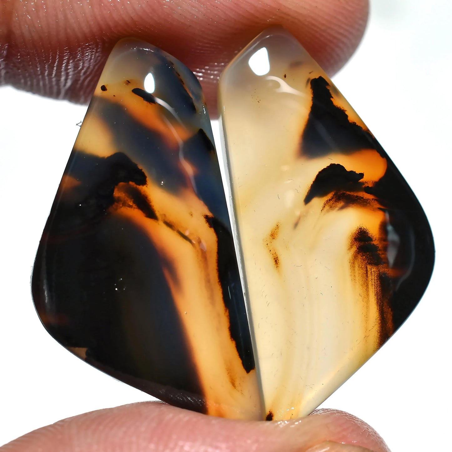 Fancy Montana Agate Earring Pair - Matched Agate Gemstone Cabochons