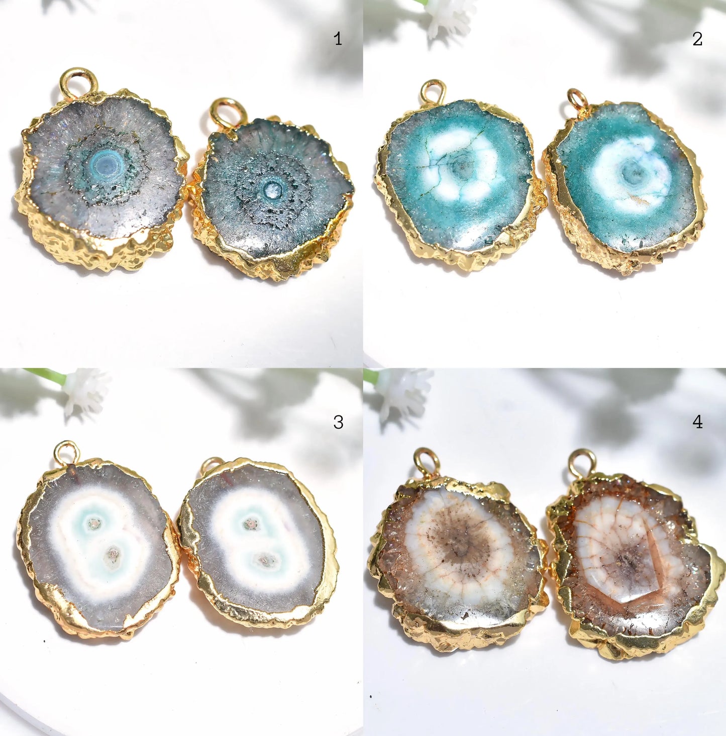 Wholesale Solar Quartz Gemstone Pair - Gold Electroplated