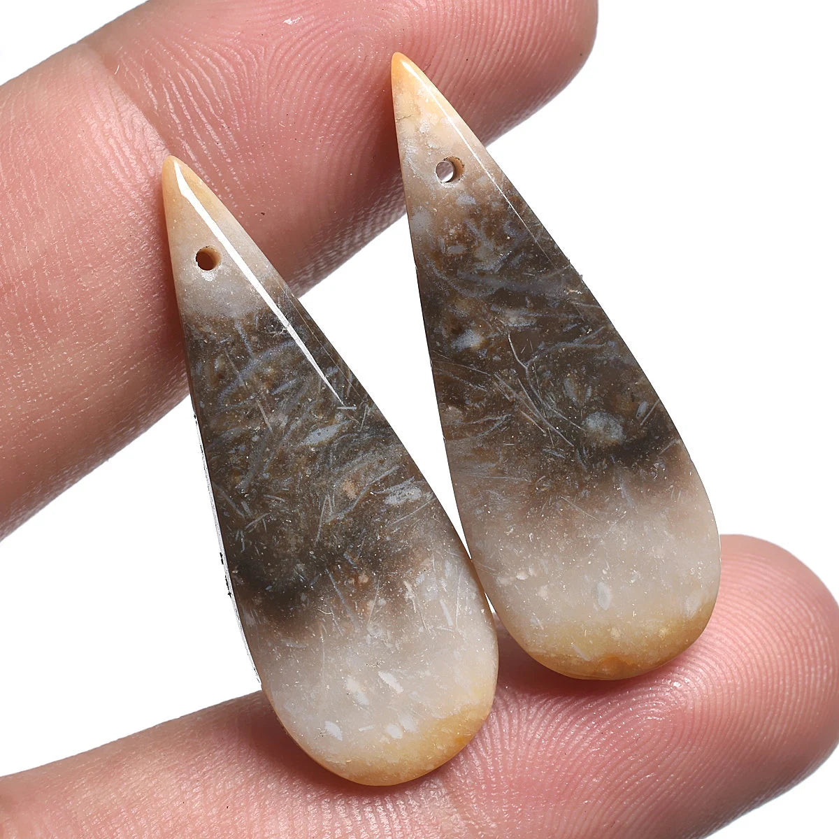 Natural Palm Root Matching Pair Gemstone, Top Drill Smooth Cabochon