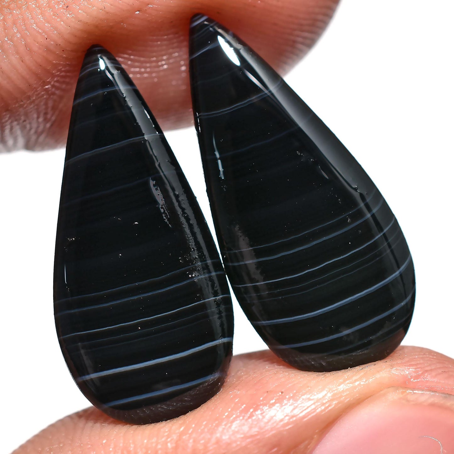 Shaded Banded Agate Cabochon Pair - Hand Polished Matching Stones