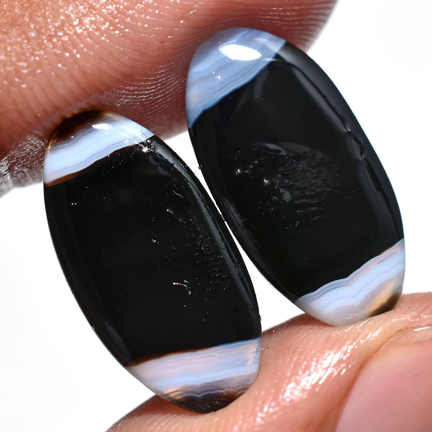 Shaded Banded Agate Cabochon Pair - Hand Polished Matching Stones