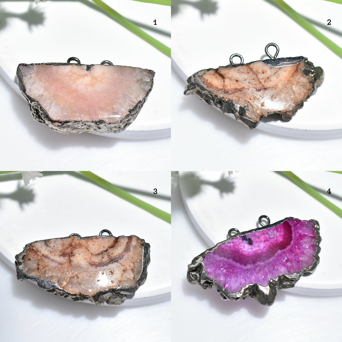 Solar Quartz Pendant Slice – Black Electroplated Crystal Gemstone for Jewelry
