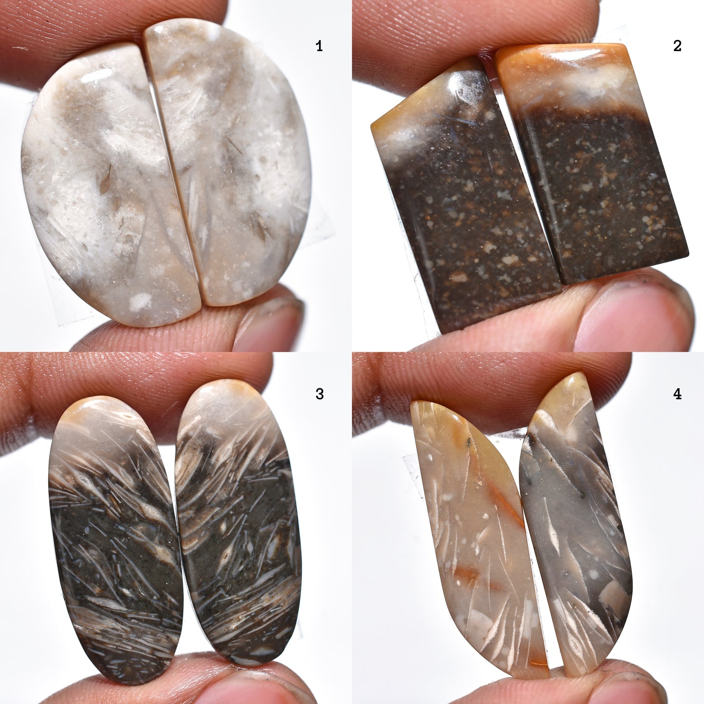 Palm Root Earring Pair, Hand-Cut Matched Palm Root Agate Gemstones