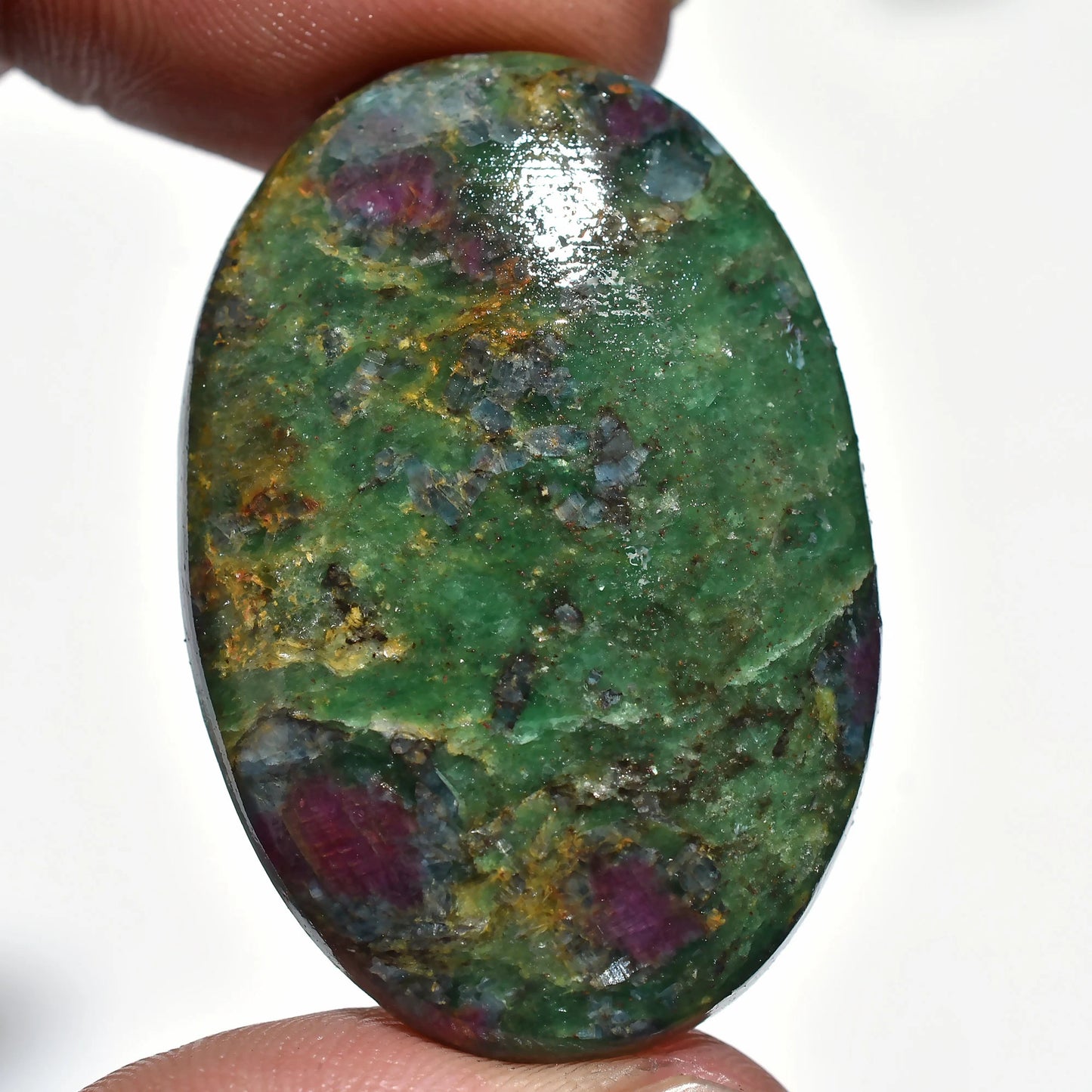 Natural Ruby Fuchsite Cabochon - Smooth Green Pink Oval Gemstone