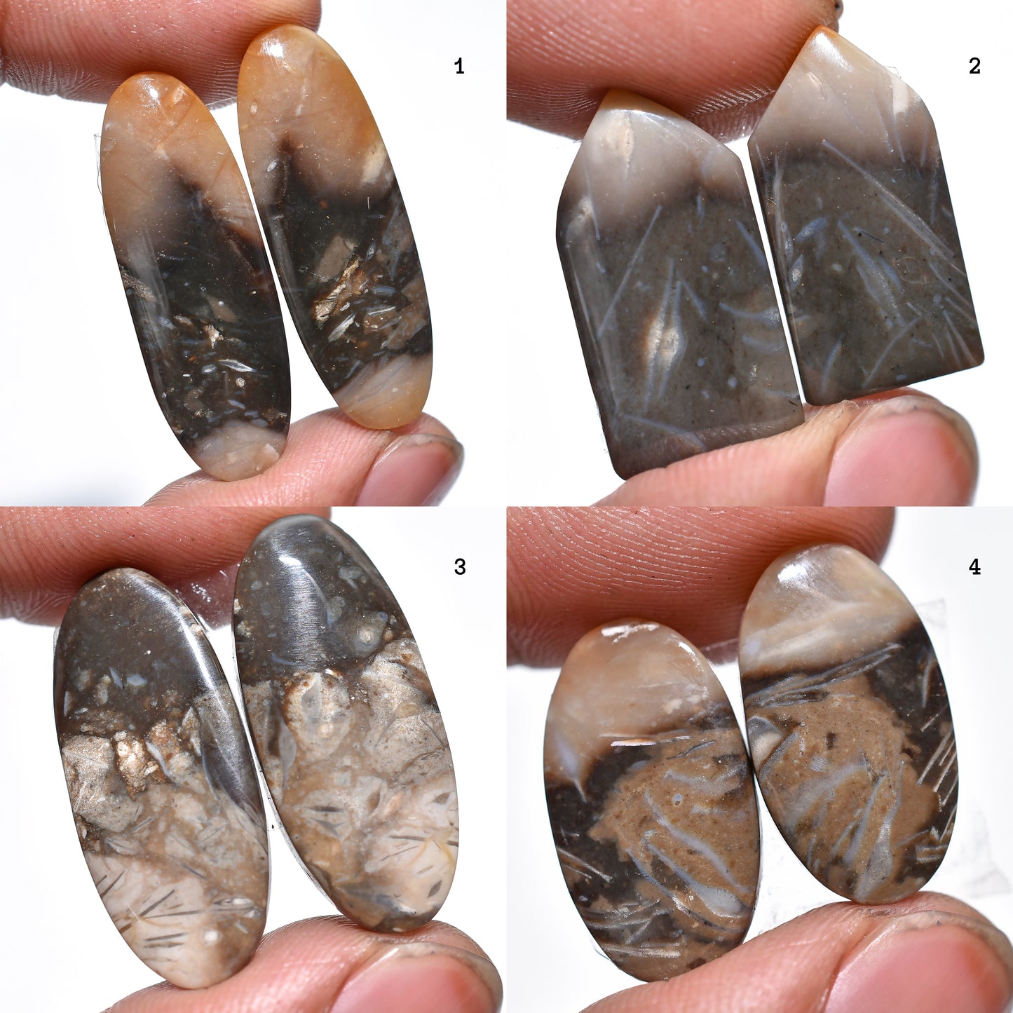 Palm Root Agate Pair Cabochon - Matched Earring Pair Gemstones for Custom Jewelry