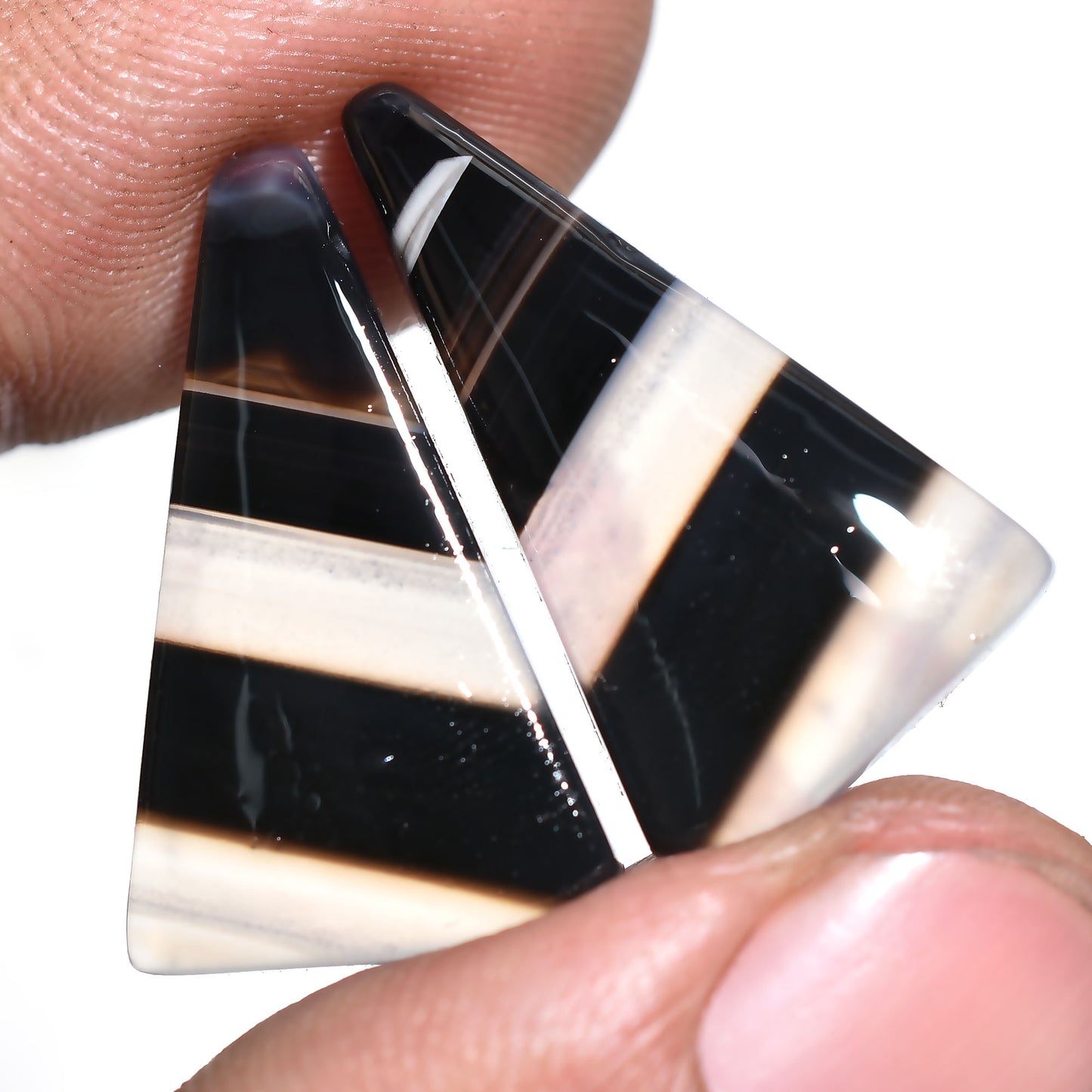 Unique Striped Black Banded Agate Gemstone Pair – Perfect for Jewelry Designs