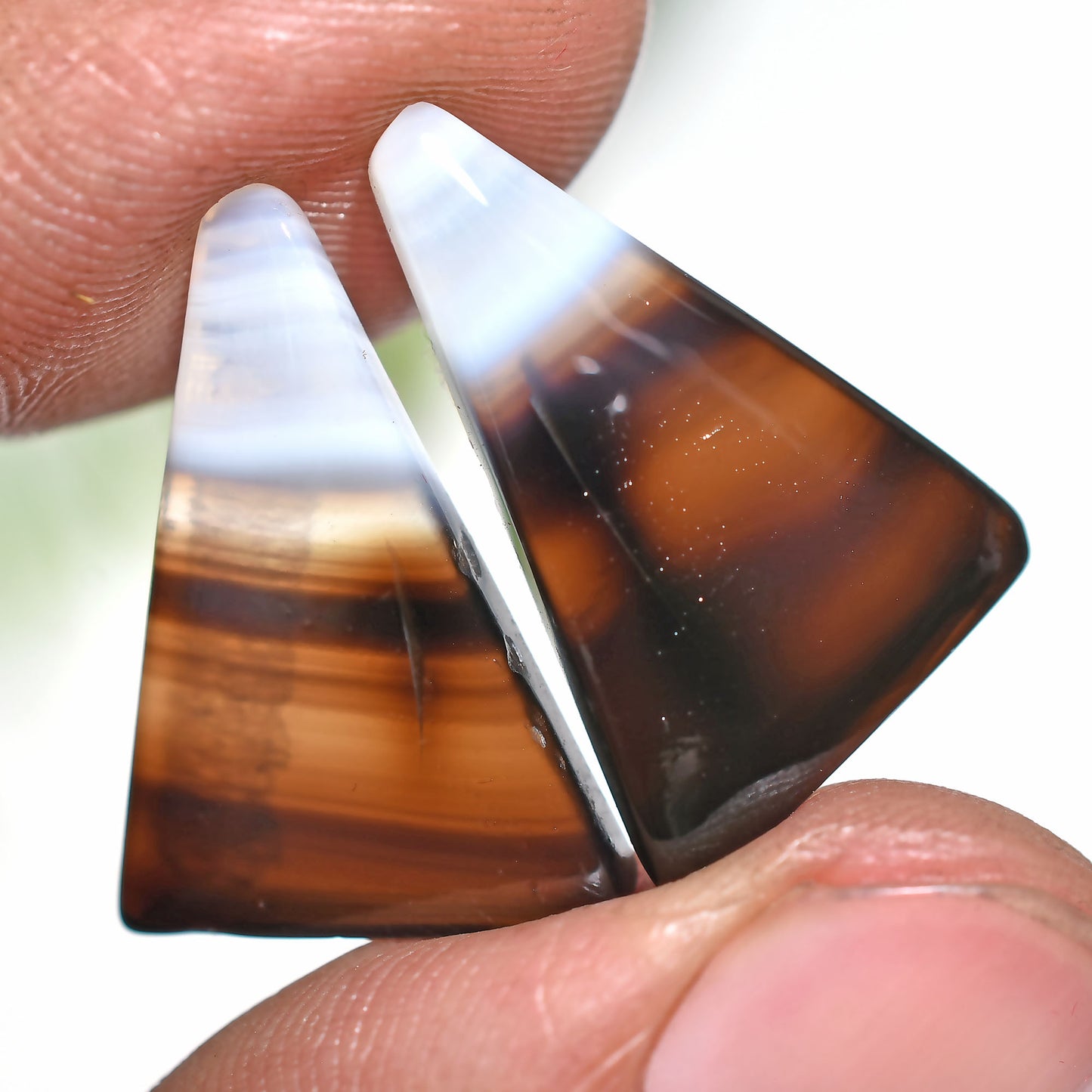 Striking Black Banded Agate Fancy Matched Gemstone Pair For Statement Earrings