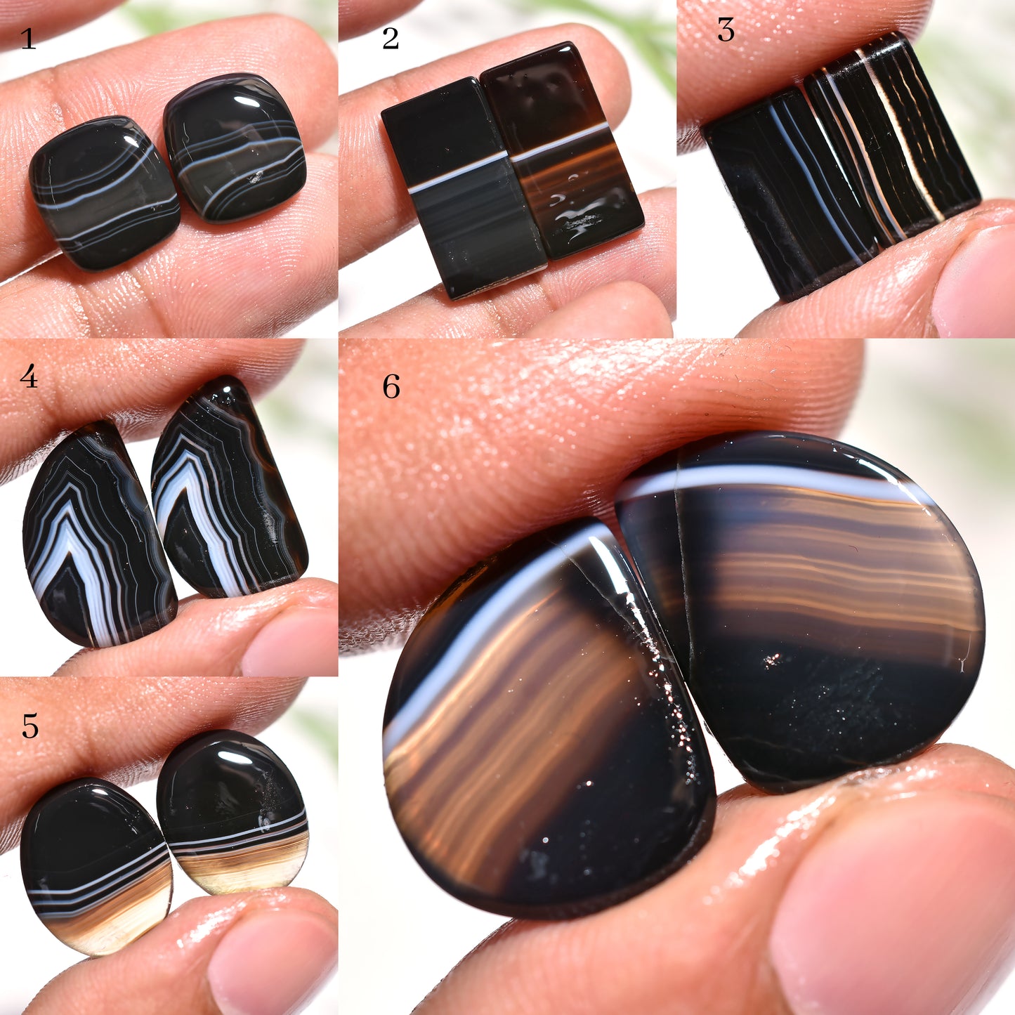 Natural Black Banded Agate Matching Pair - Perfect Gemstones for Earrings