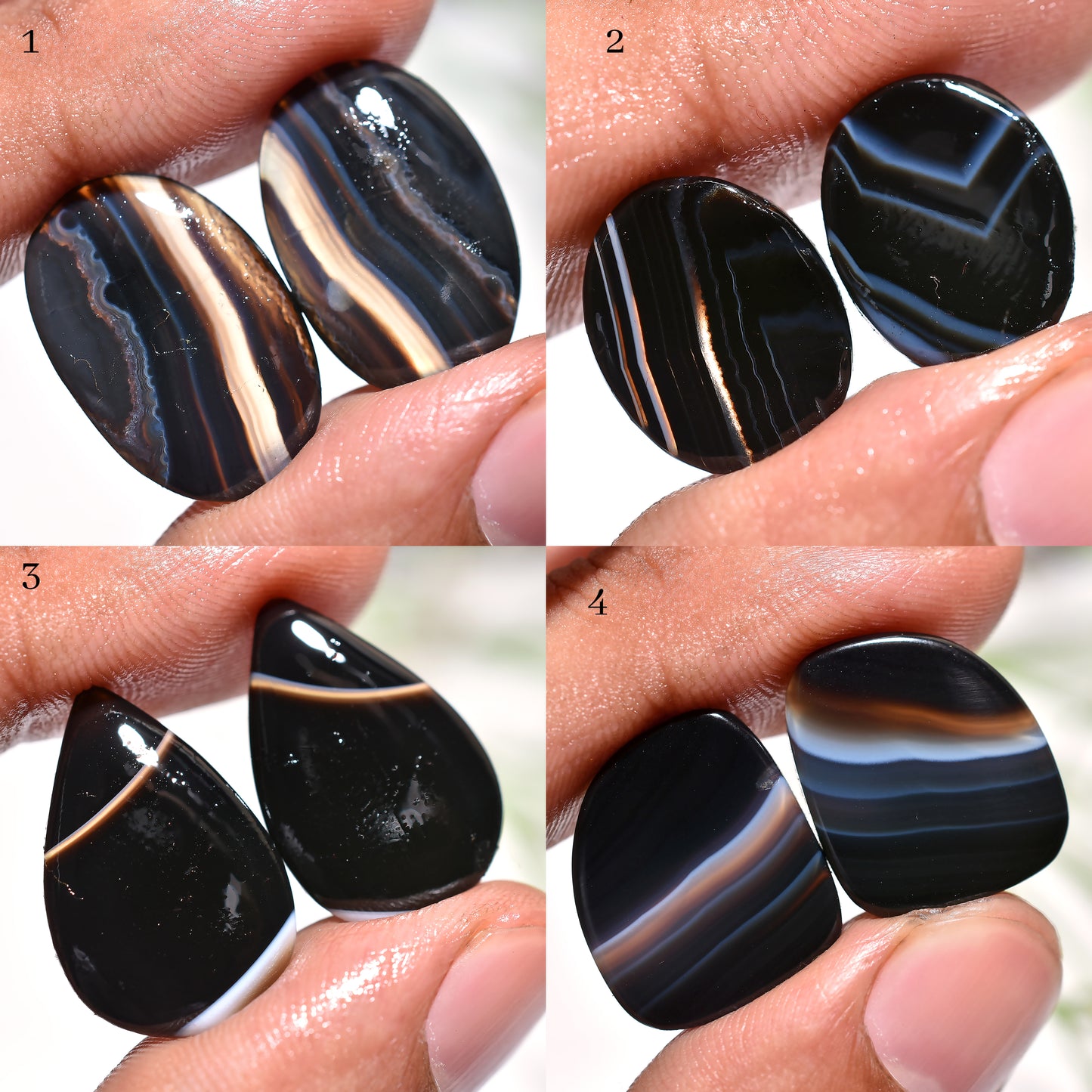 Striking Black Banded Agate Fancy Matched Gemstone Pair For Statement Earrings