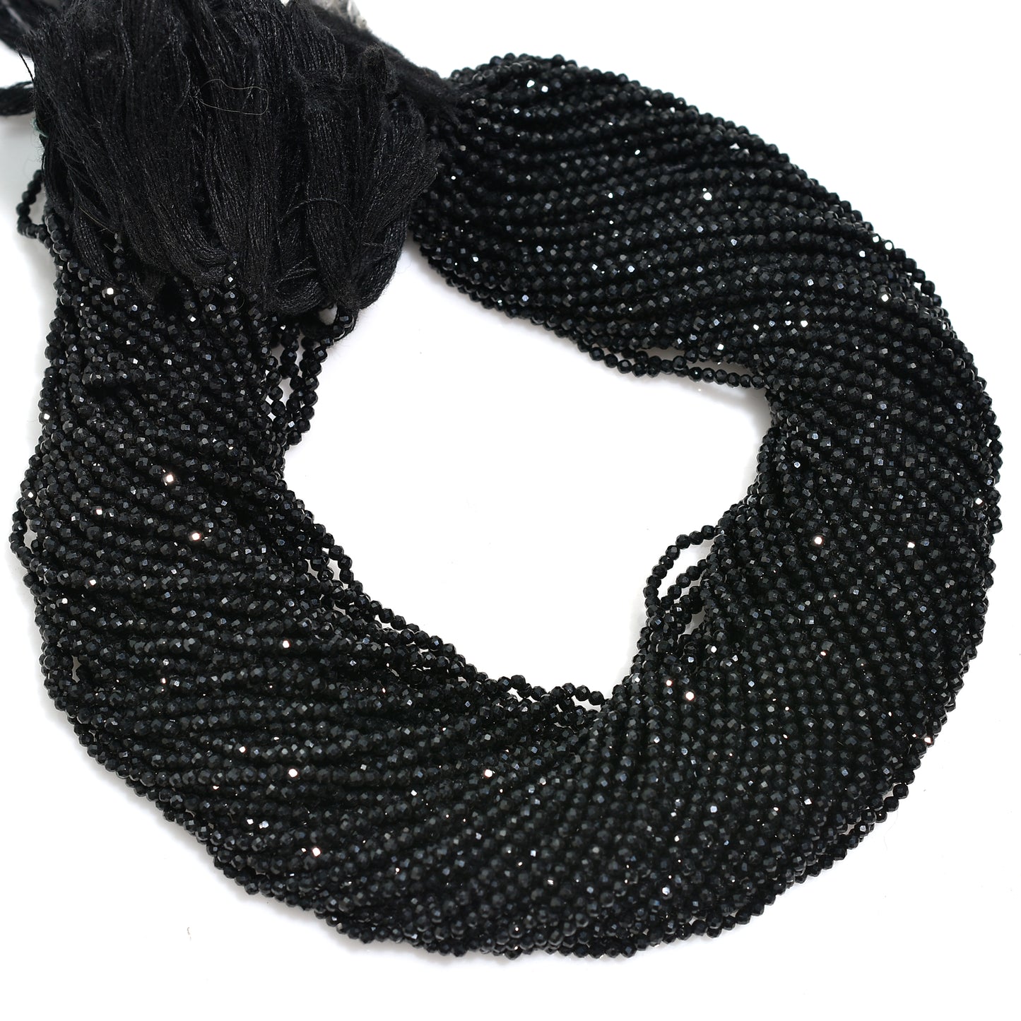 Shiny Black Spinel Micro Faceted Round Beads – 12 Inch Strand Wholesale Gemstones Balls For Jewelry & Crafting