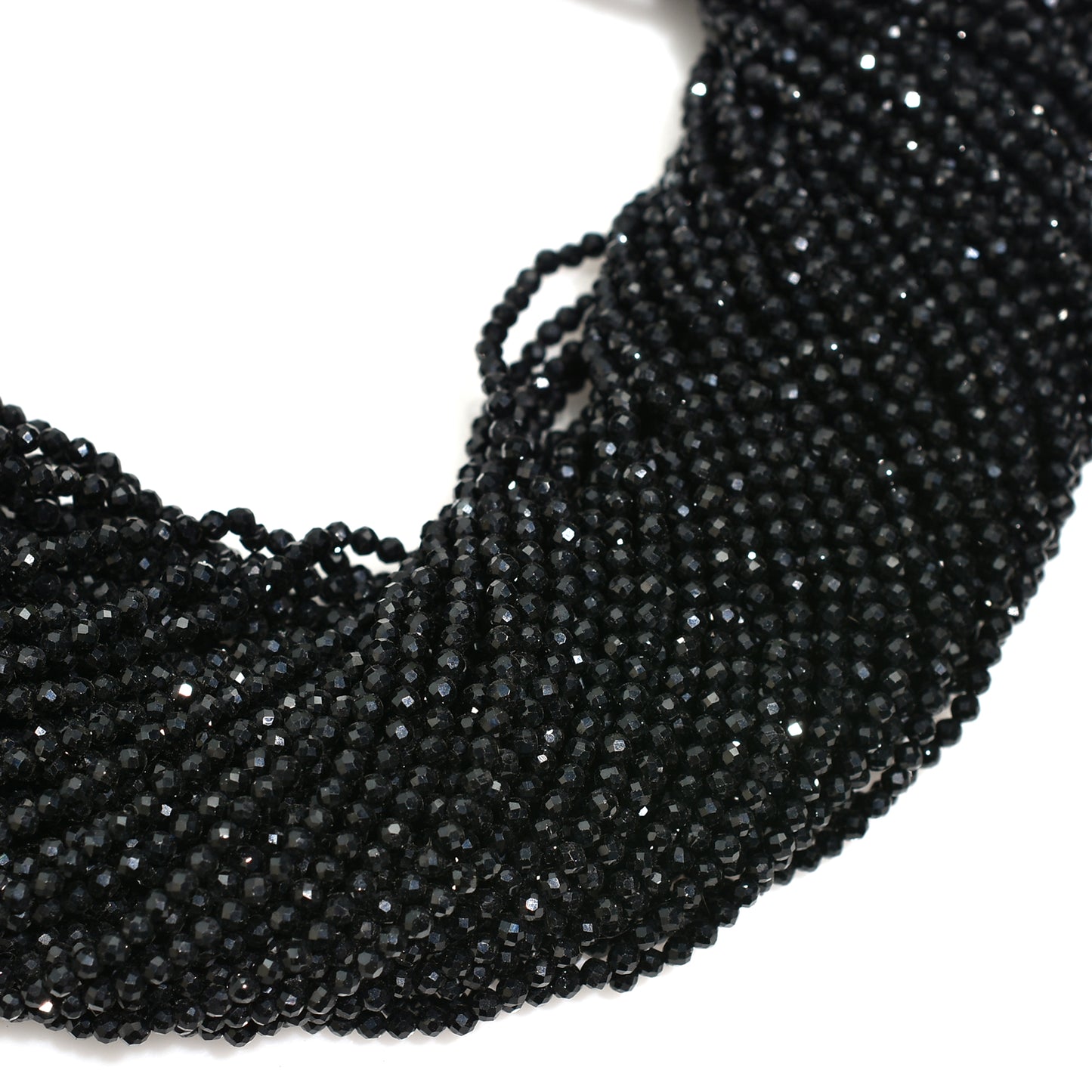 Shiny Black Spinel Micro Faceted Round Beads – 12 Inch Strand Wholesale Gemstones Balls For Jewelry & Crafting