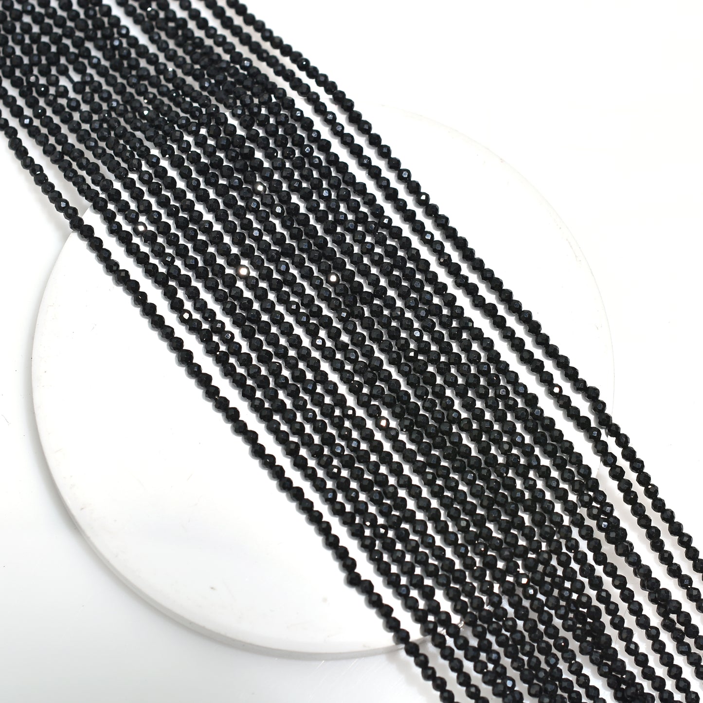 Shiny Black Spinel Micro Faceted Round Beads – 12 Inch Strand Wholesale Gemstones Balls For Jewelry & Crafting