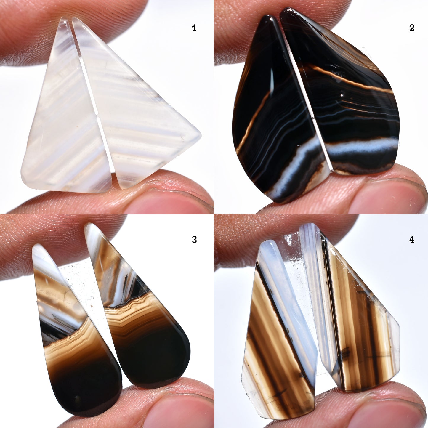 Premium Black Banded Agate Matched Pair – Natural Stones for Jewelry