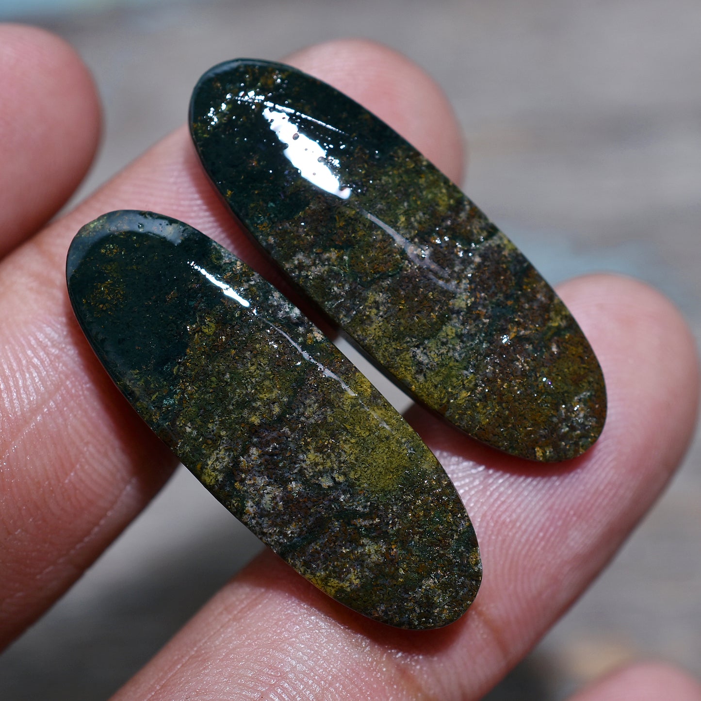 Deep Green Bloodstone Gemstone Pair – Natural Smooth Polished Matched Cabochon for Custom Designs