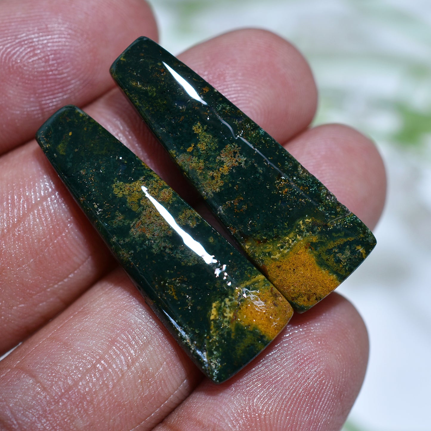 Tapered Bloodstone Gemstone Pair – Natural Matched Cabochons for Earrings