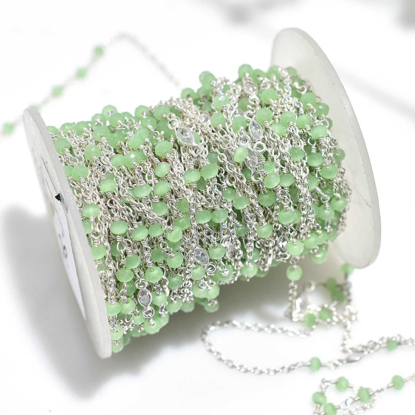 Attractive Chalcedony & Zircon Hydro Beaded Rosary – Handcrafted Silver Plated Mala Lot For Jewelry