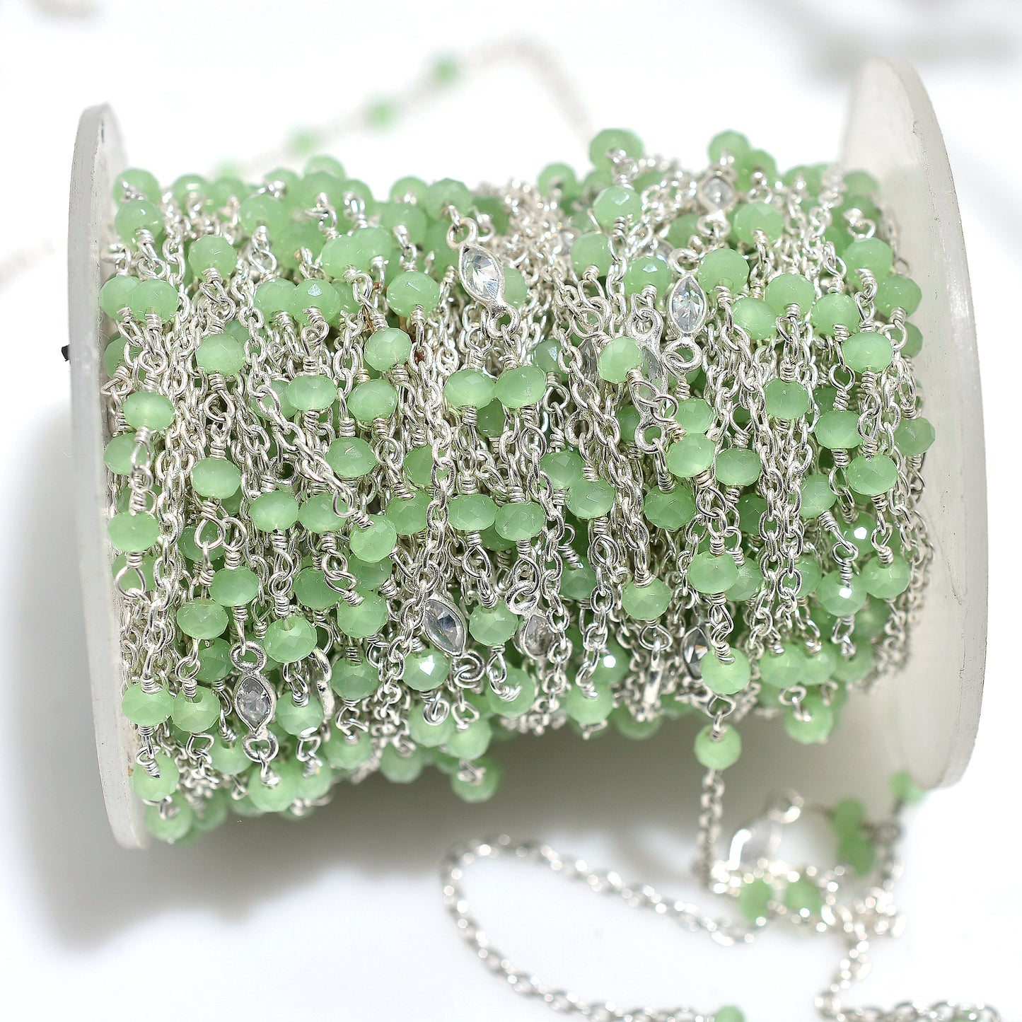 Attractive Chalcedony & Zircon Hydro Beaded Rosary – Handcrafted Silver Plated Mala Lot For Jewelry