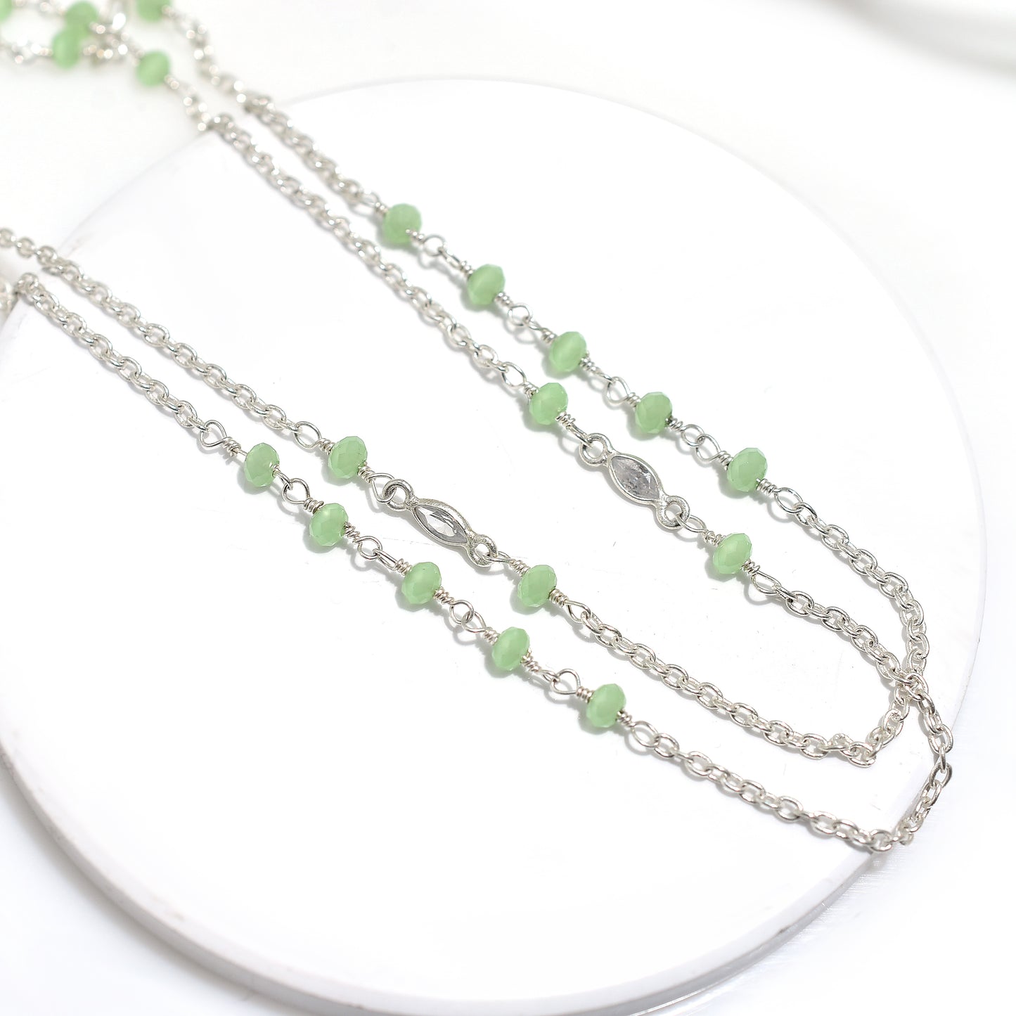 Attractive Chalcedony & Zircon Hydro Beaded Rosary – Handcrafted Silver Plated Mala Lot For Jewelry