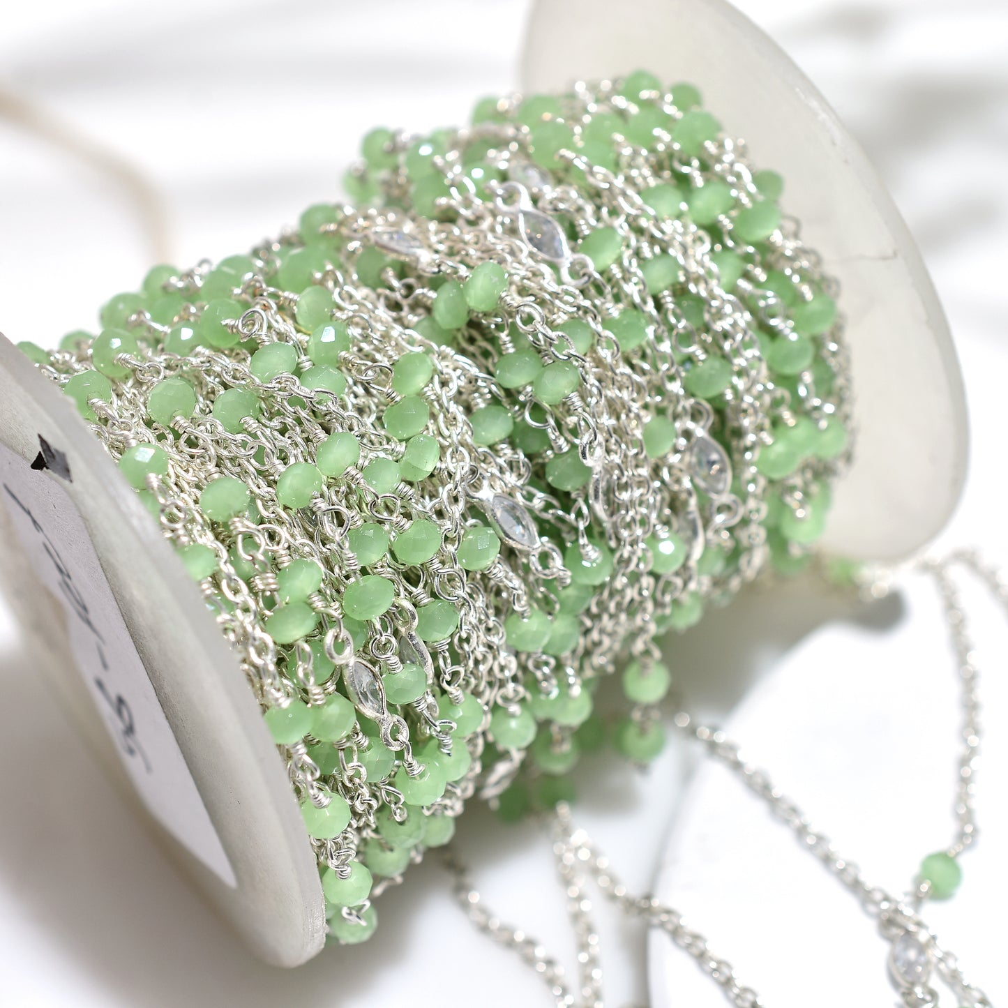 Attractive Chalcedony & Zircon Hydro Beaded Rosary – Handcrafted Silver Plated Mala Lot For Jewelry