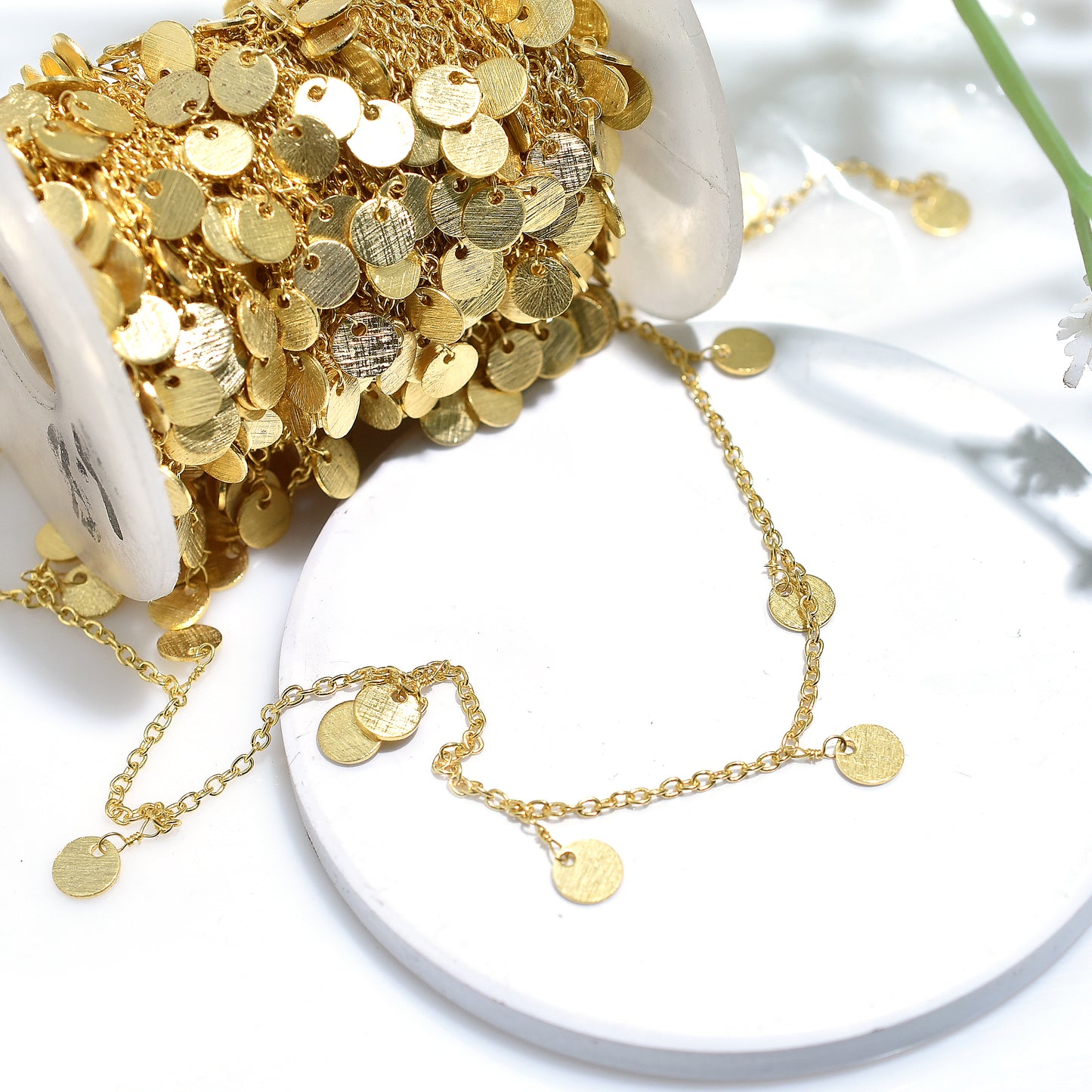 Elegant Gold Plated Coin Dangle Rosary Chain – Wholesale Round Linking Chain for DIY Jewelry Designs