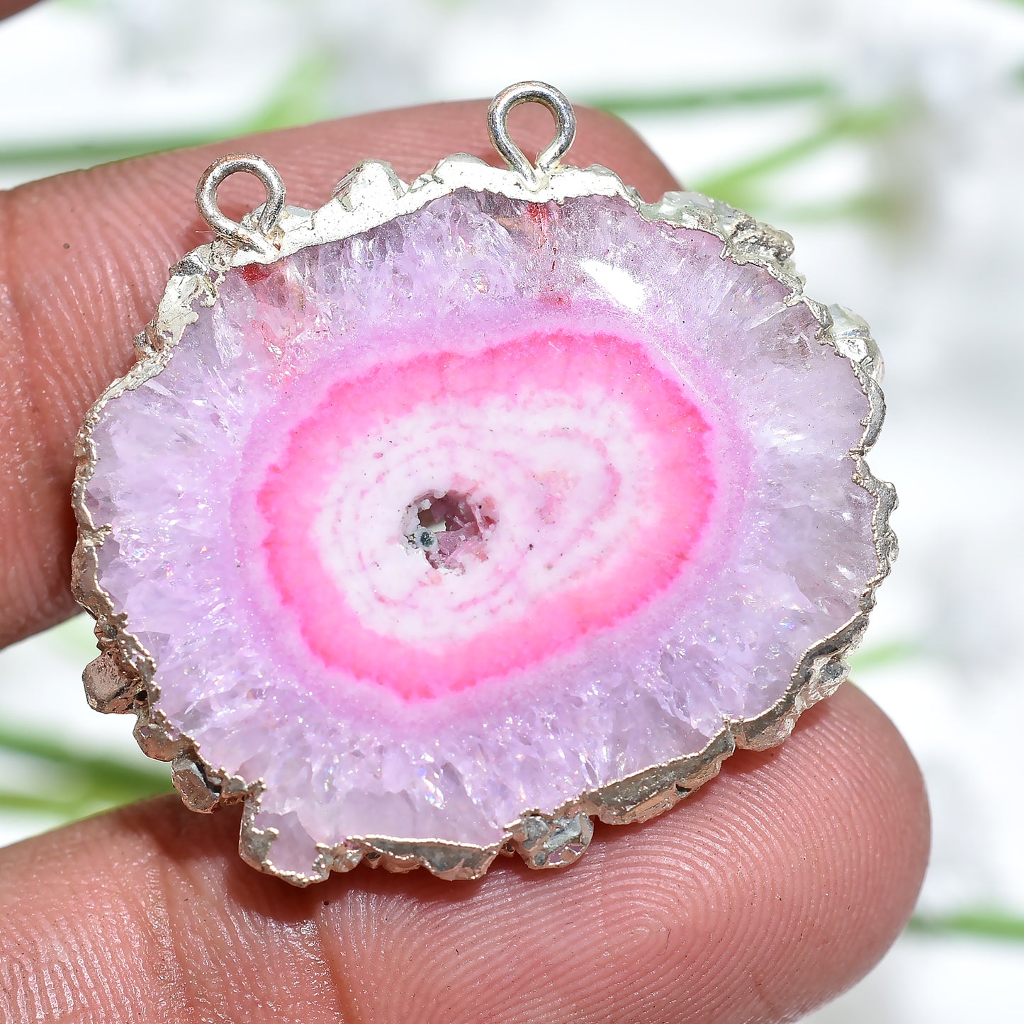 Solar Quartz Silver Electroplated Connector – Perfect for Pendant & Necklace Designs