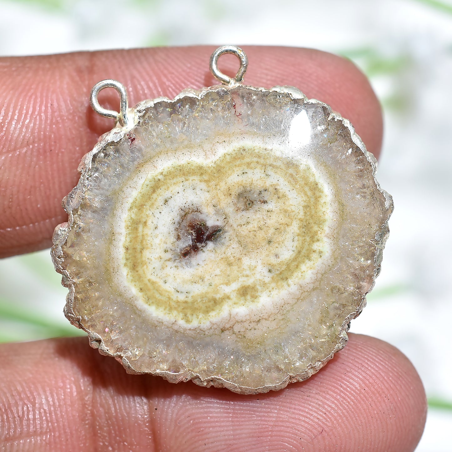 Solar Quartz Silver Electroplated Connector – Perfect for Pendant & Necklace Designs
