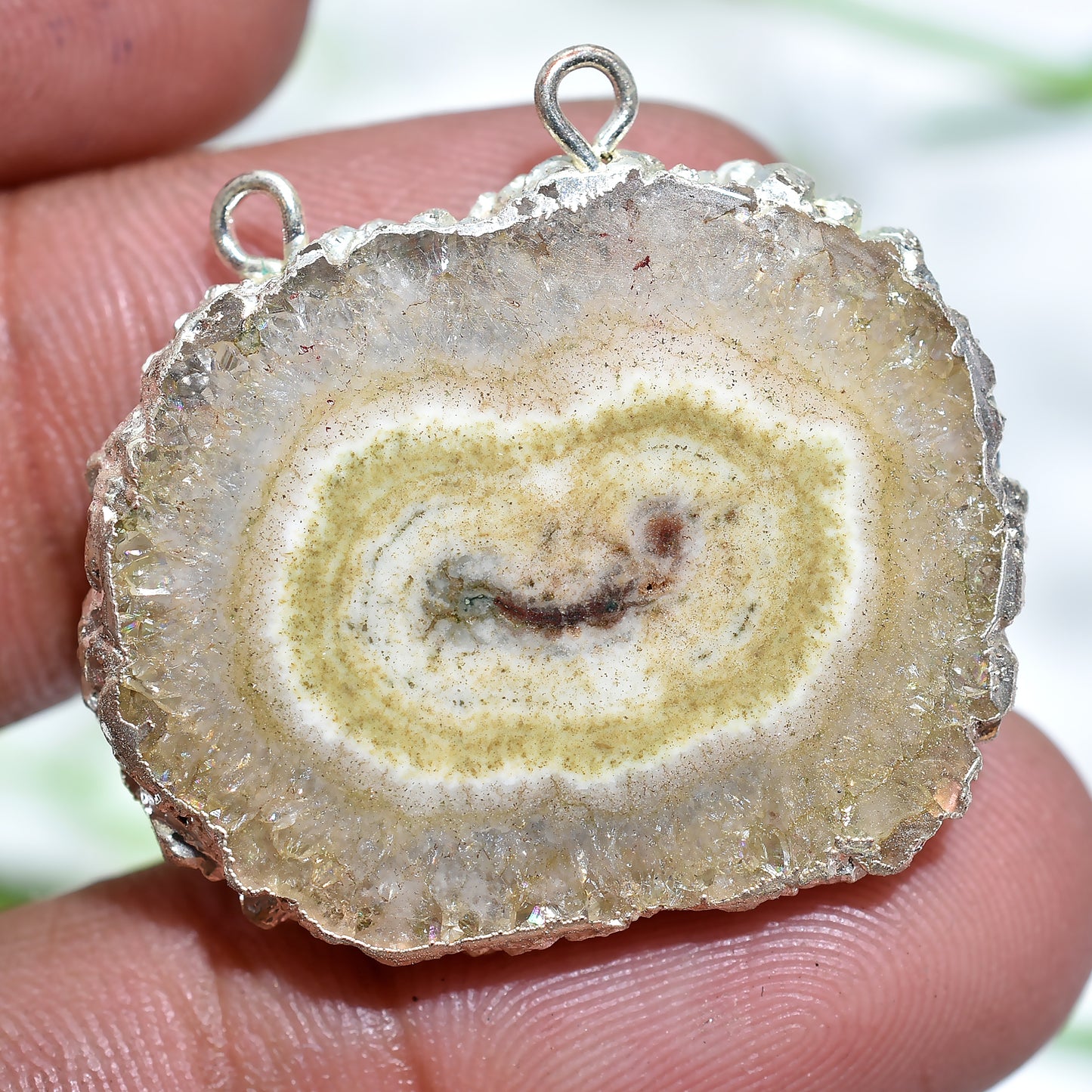 Solar Quartz Silver Electroplated Connector – Perfect for Pendant & Necklace Designs