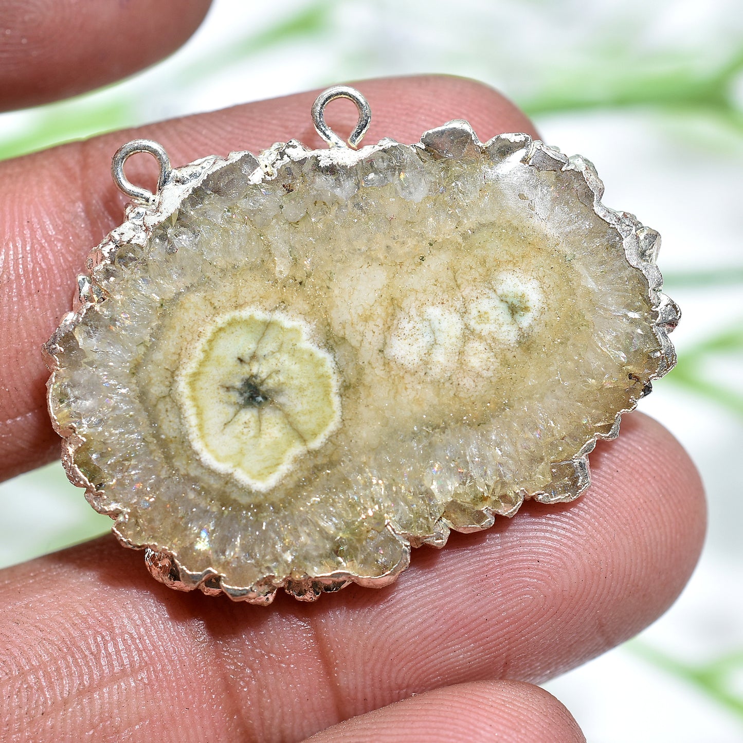 Solar Quartz Double Bail Connector – Electroplated Gemstone for Custom Jewelry