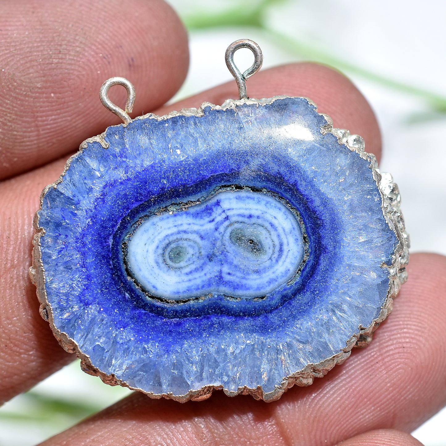 Solar Quartz Double Bail Connector – Electroplated Gemstone for Custom Jewelry