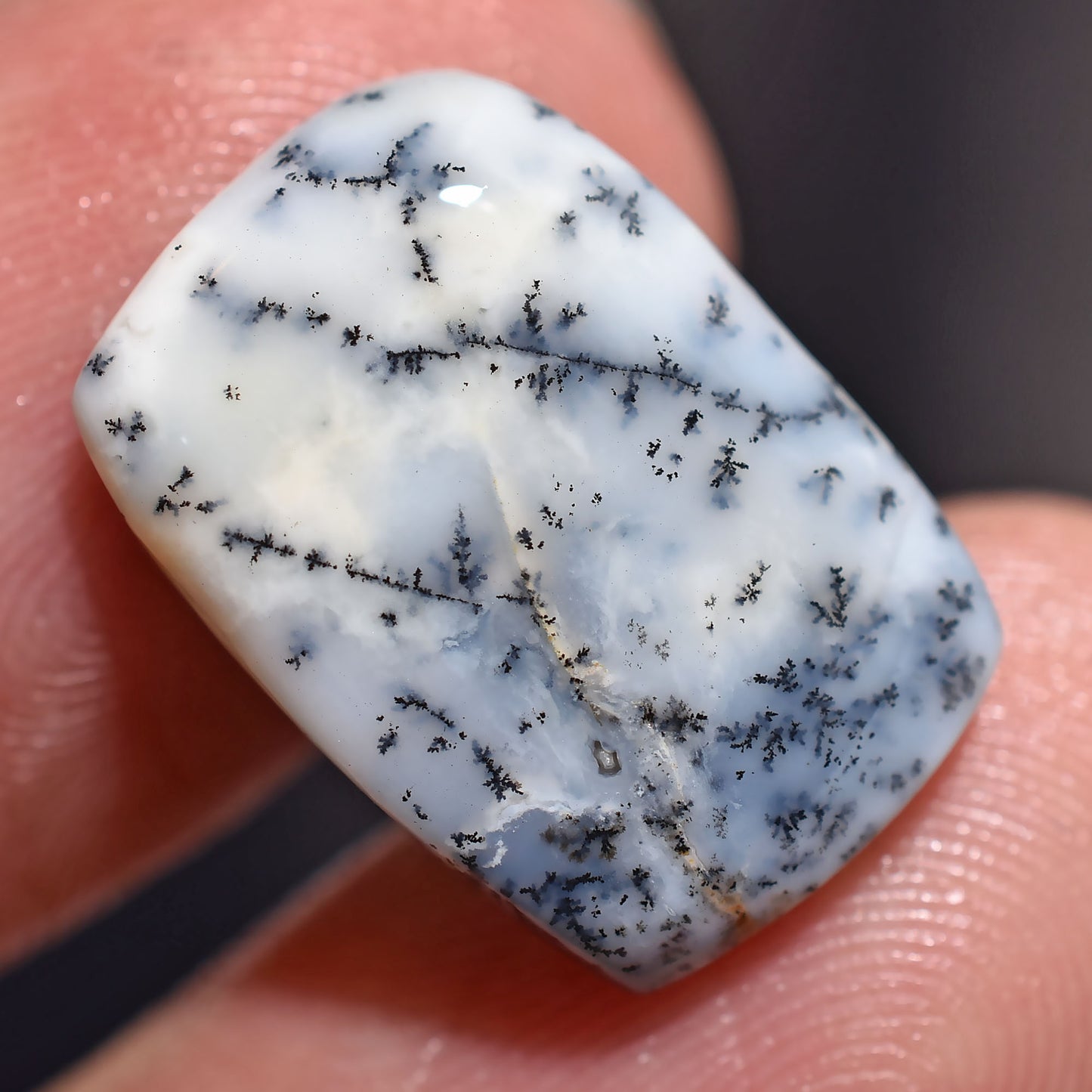 Natural Dendrite Opal Cabochon – Wholesale Rectangle White & Black Gemstone(15x22x2mm,/9ct)