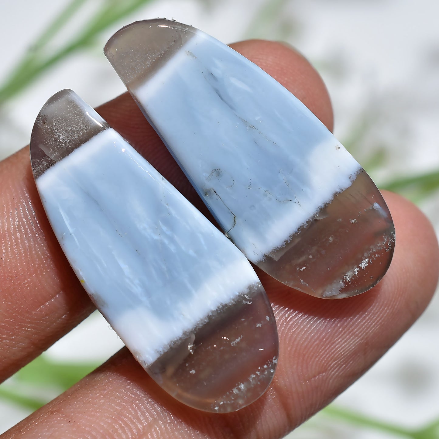 Natural Blue Opal Pair – Fancy Shaped Matching Gemstones for Jewelry (12x32x2mm,/30ct)