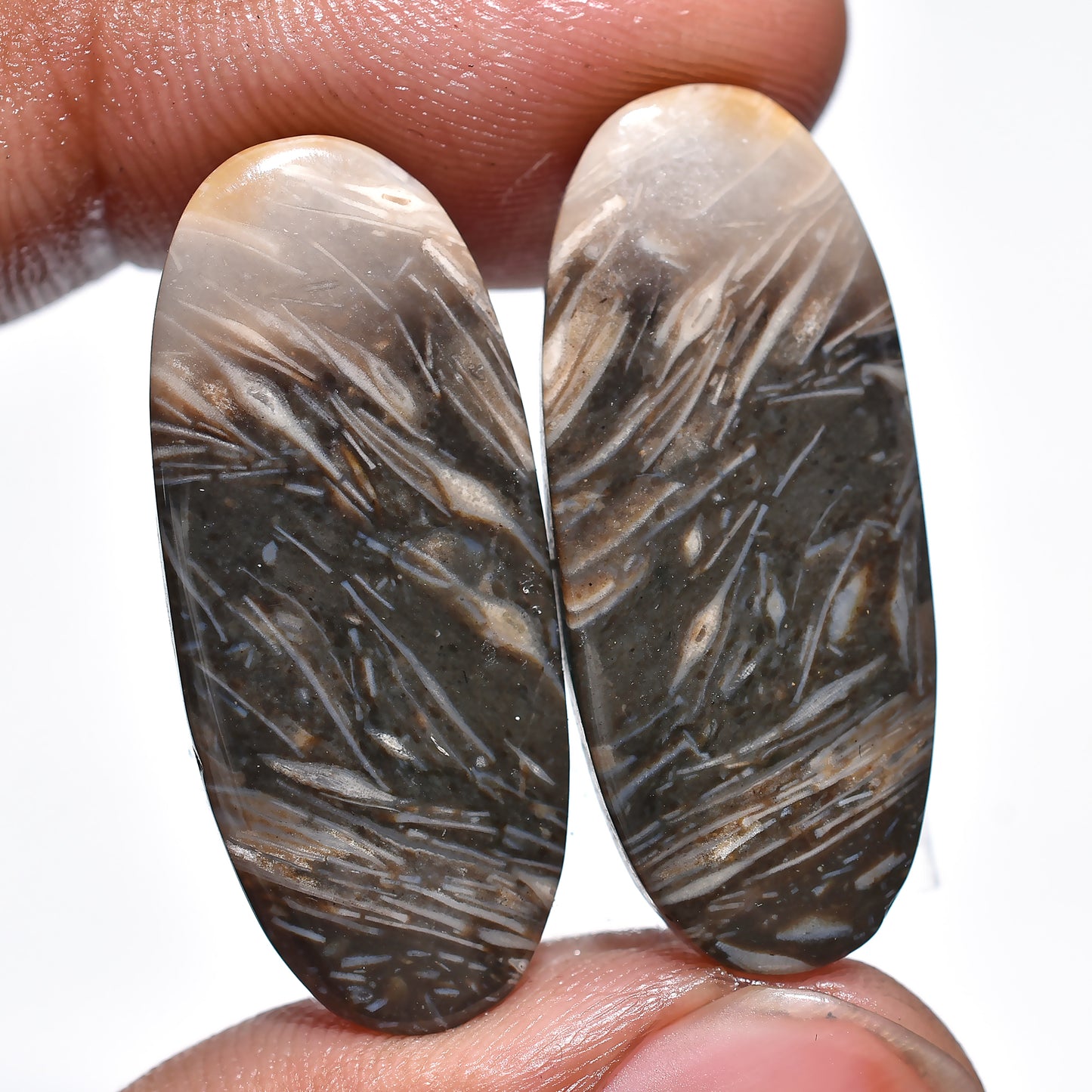 Palm Root Earring Pair, Hand-Cut Matched Palm Root Agate Gemstones