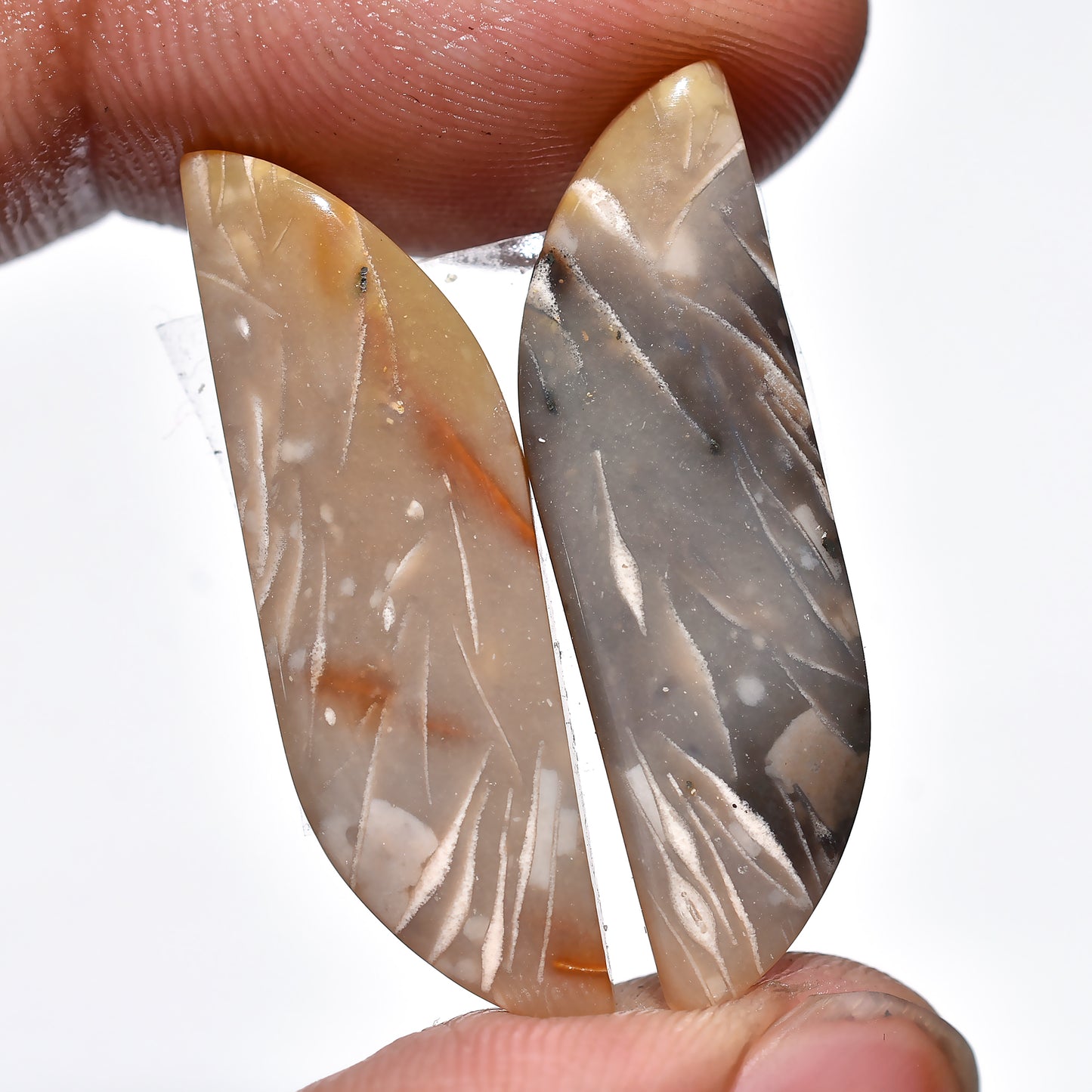 Palm Root Earring Pair, Hand-Cut Matched Palm Root Agate Gemstones