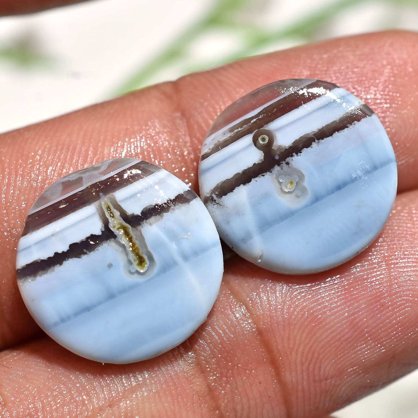 Banded Blue Opal Gemstone Pair – Natural Round Matched Set for Earrings (15x15x3mm,/17ct)